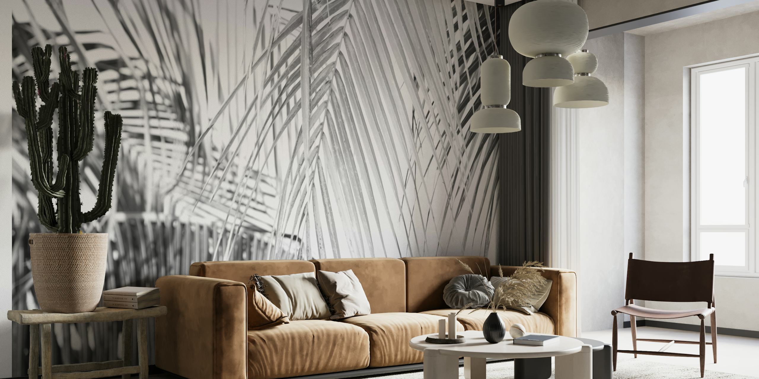 Tropical palm wallpaper in a modern room