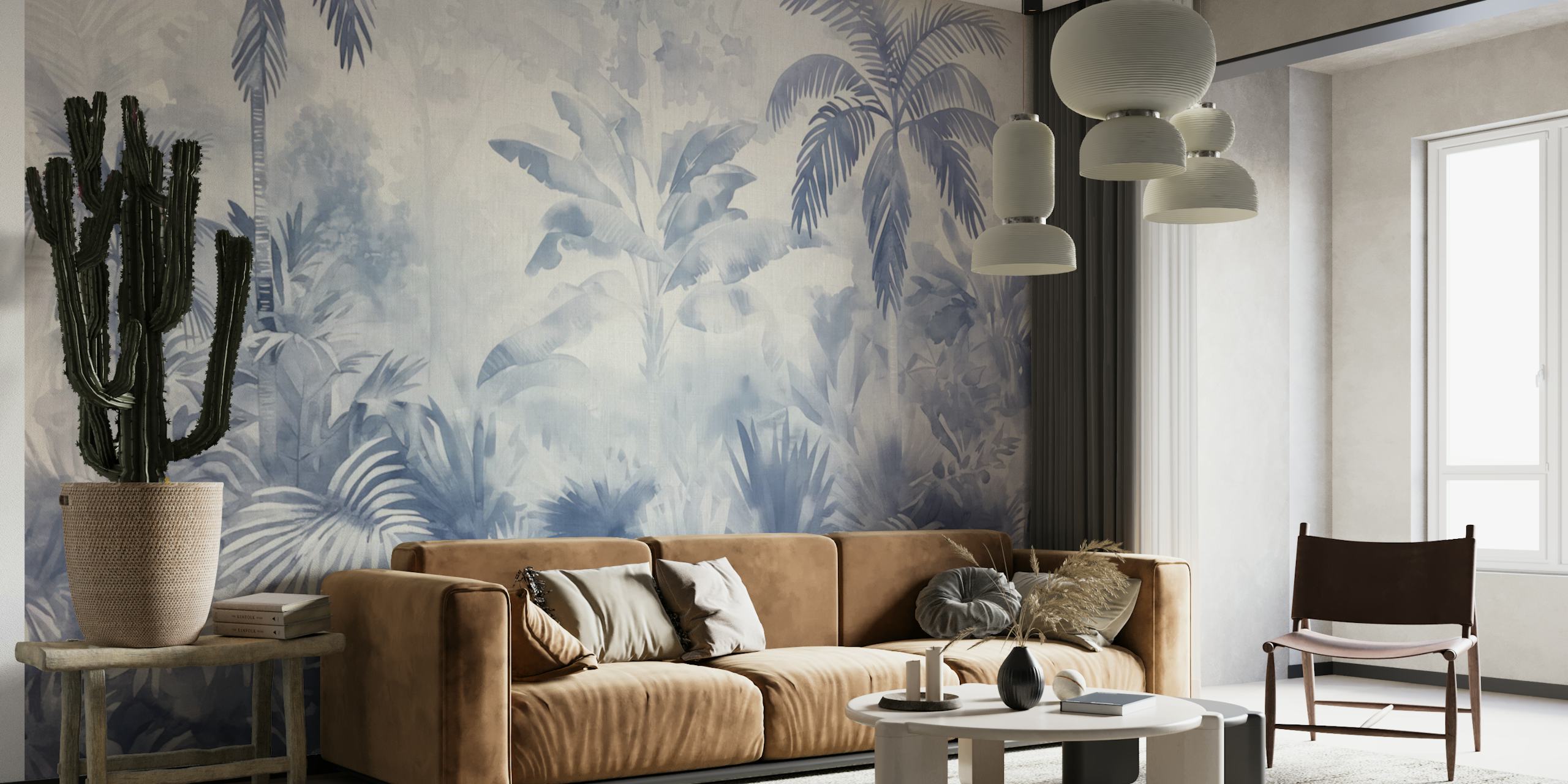 Blue watercolor tropical landscape tapetti