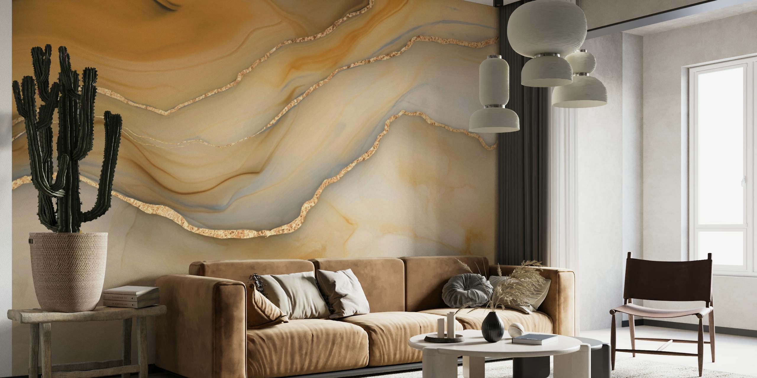 Amber marble elegance wallpaper in a room