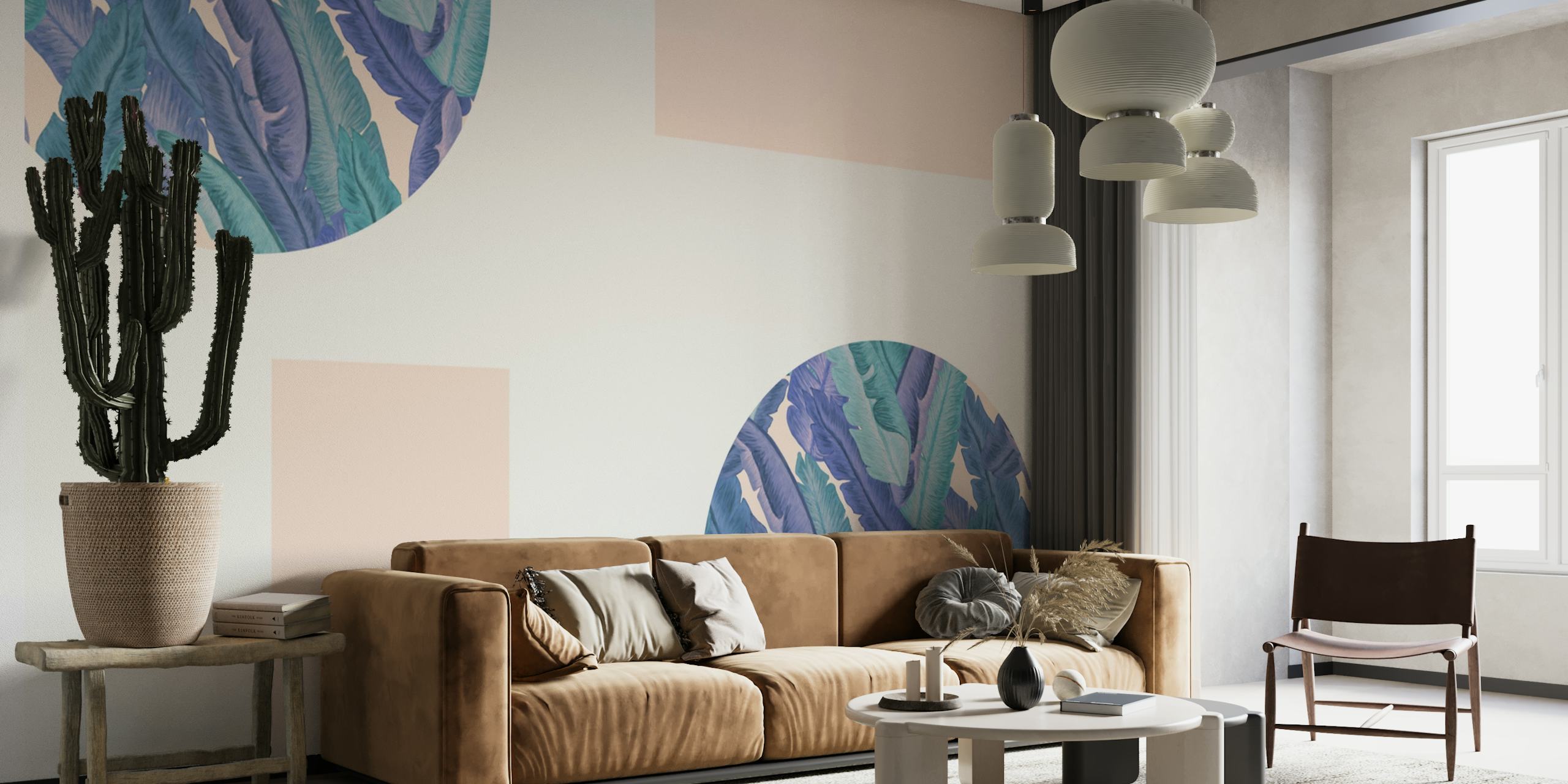 Mid-Century Modern Tropical Shapes Wall Mural with Pastel Colors
