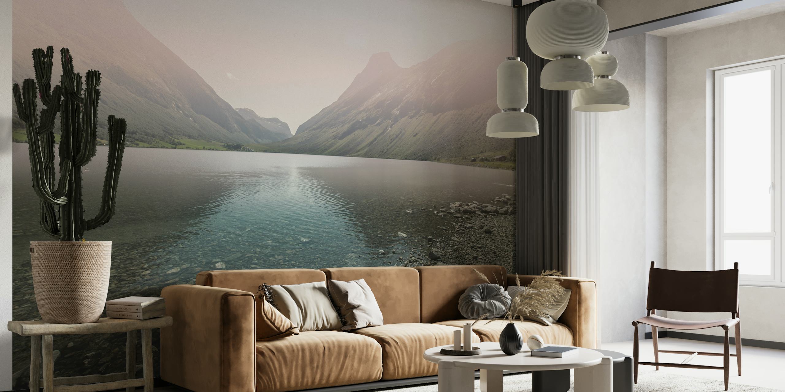 Scandinavian landscape wallpaper in a room