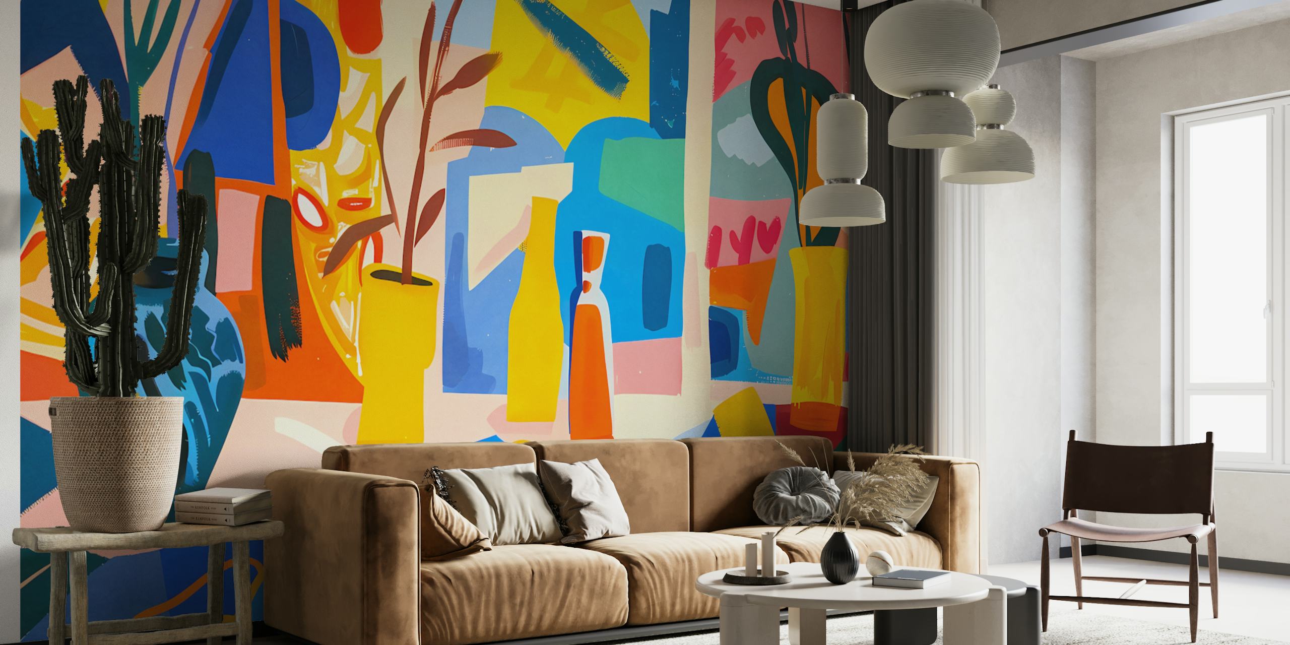 Vibrant still life wallpaper design in a room