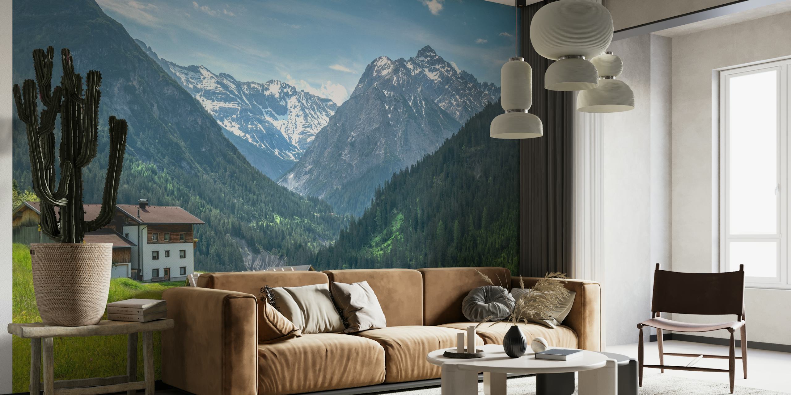 Austrian mountain wallpaper in a room
