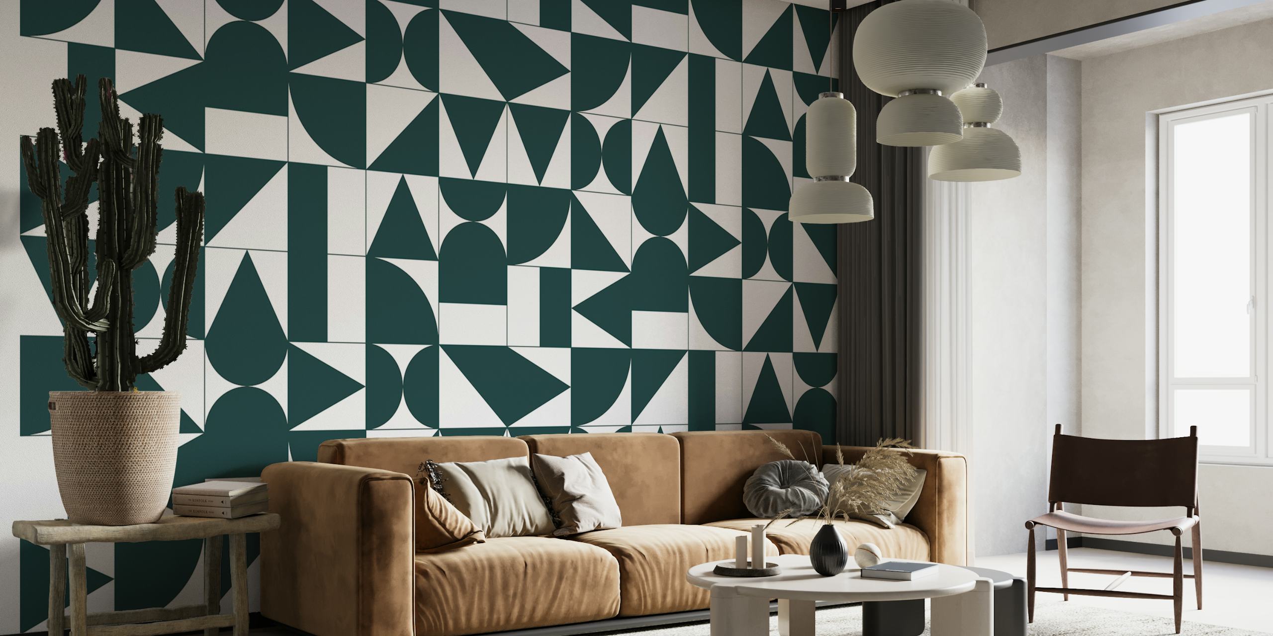 Geometric wallpaper design in a room
