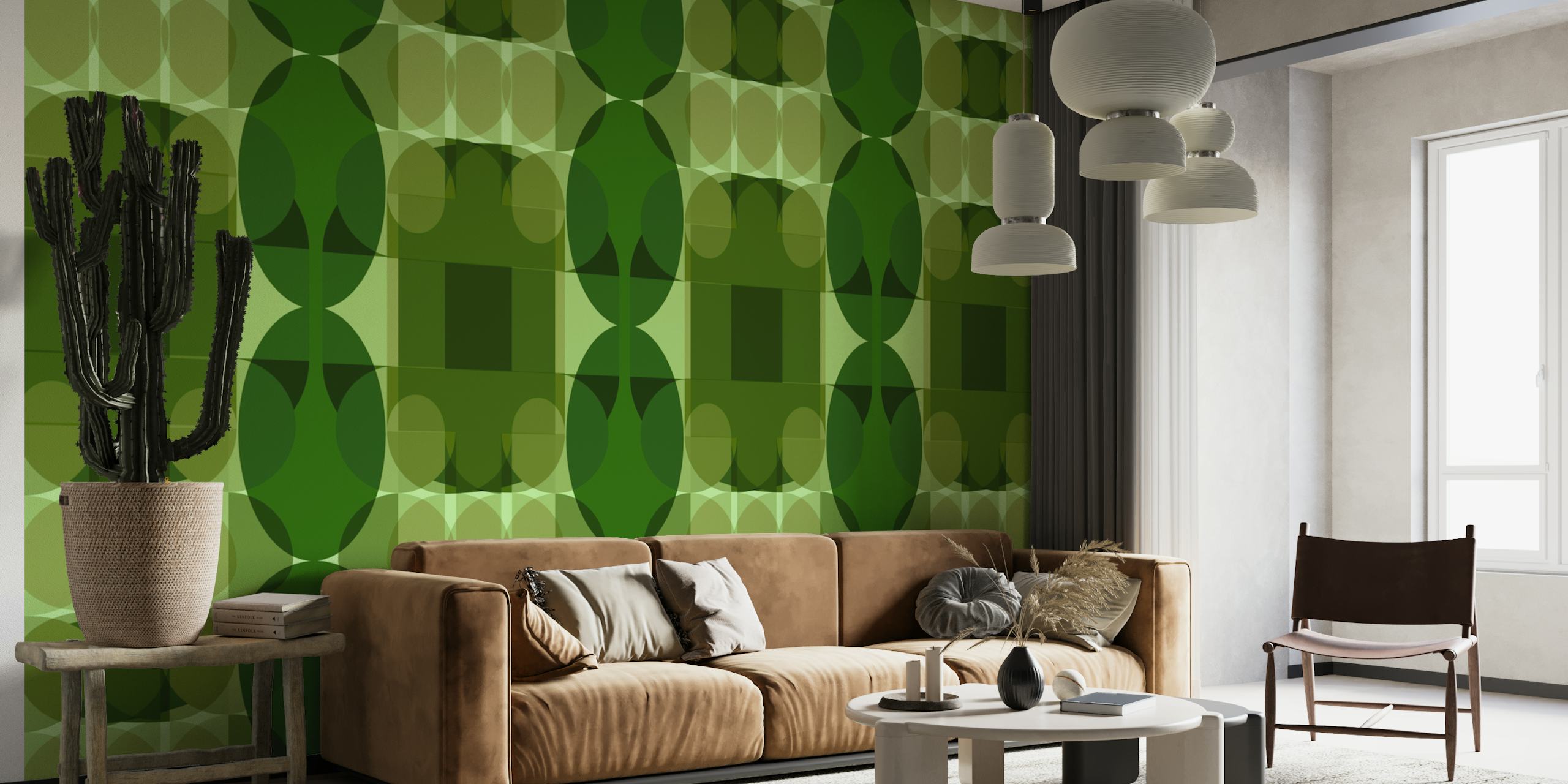 70s Green geometric wallpaper pattern