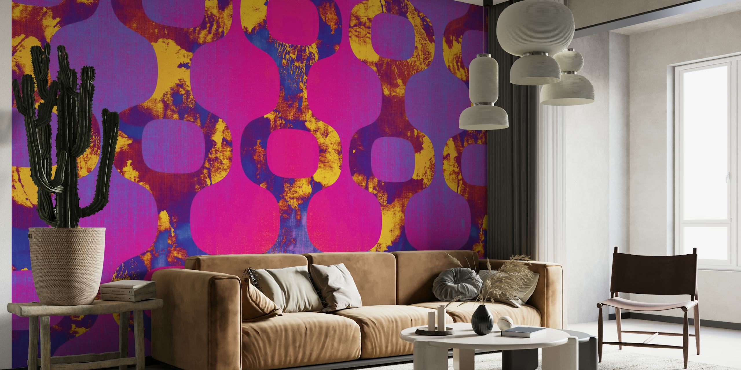 Vivid 80s Pop Art wallpaper displayed in a room