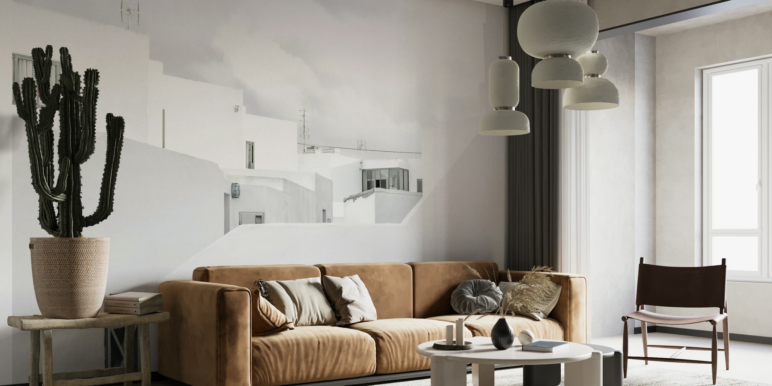 White Mediterranean Village tapetti huoneessa