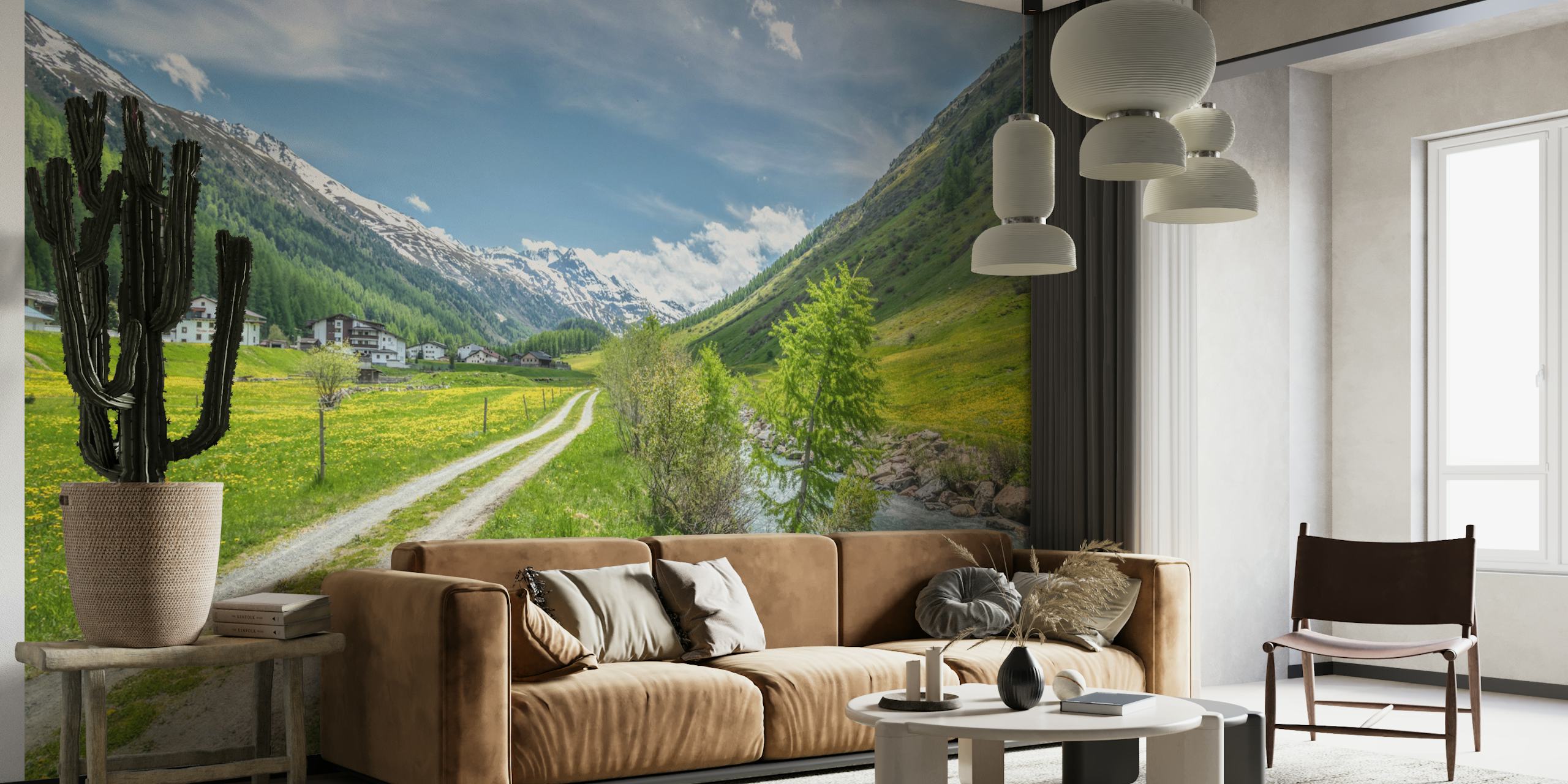 Papier peint paysage d'été dans une pièce