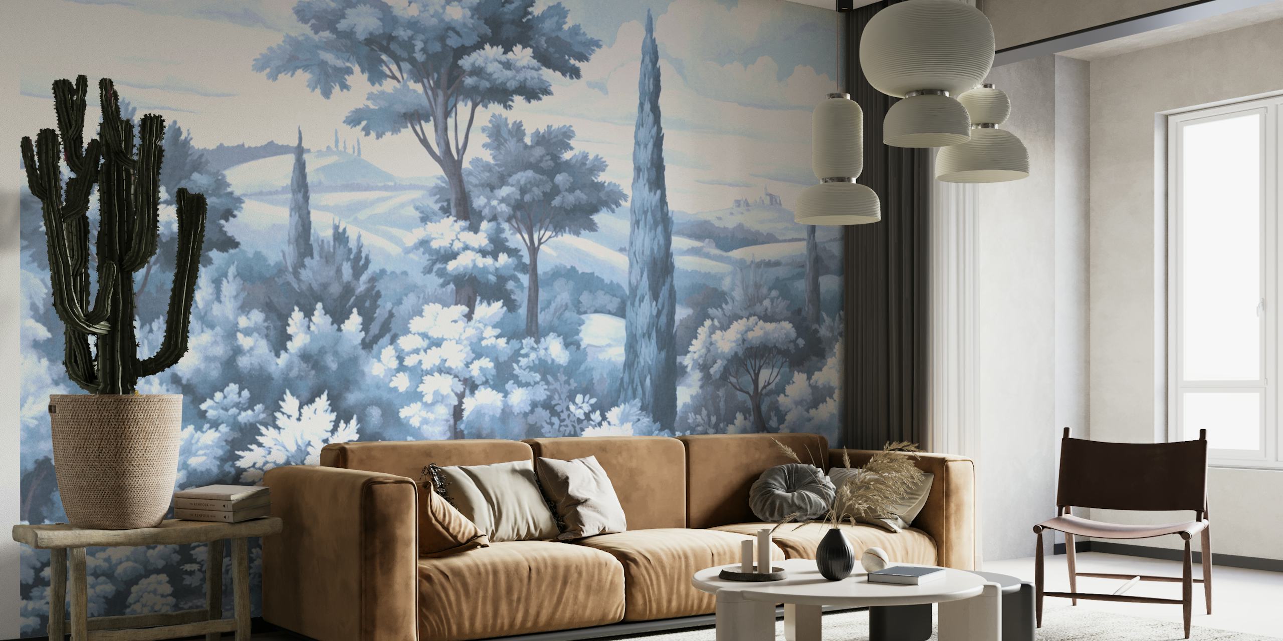 Ταπετσαρία Navyblue Tuscany Baroque Painting σε ένα δωμάτιο