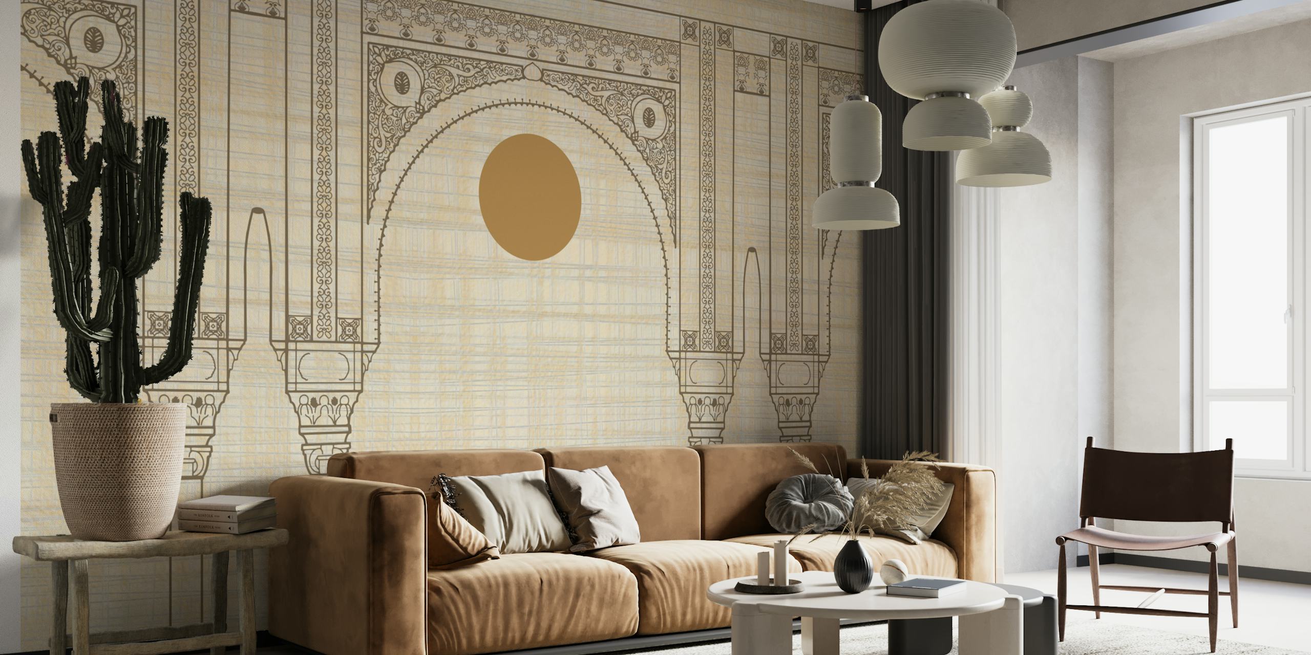 Moroccan Boho Sunrise Art wallpaper in a room