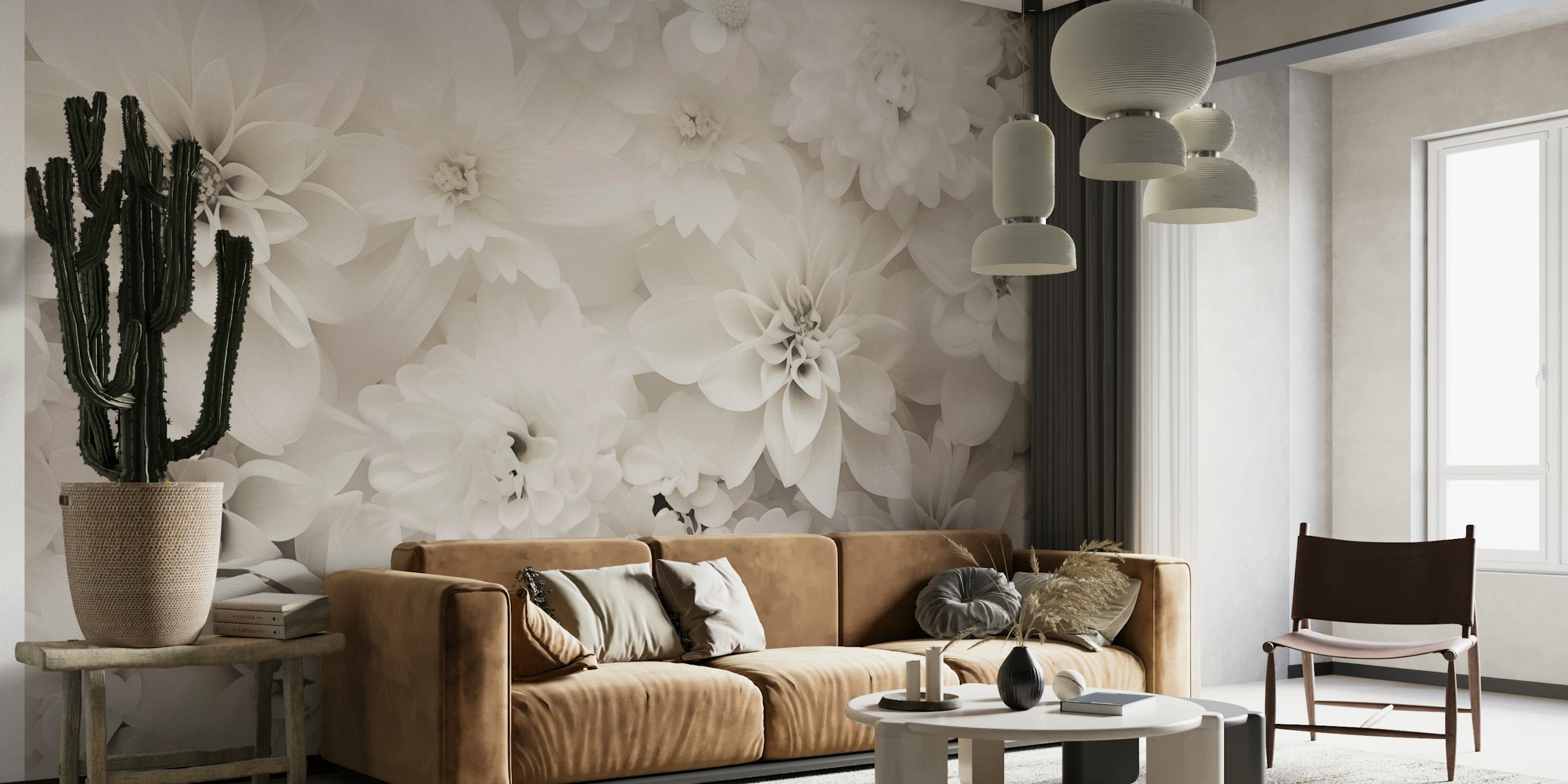 Diseño de papel tapiz floral blanco en una habitación