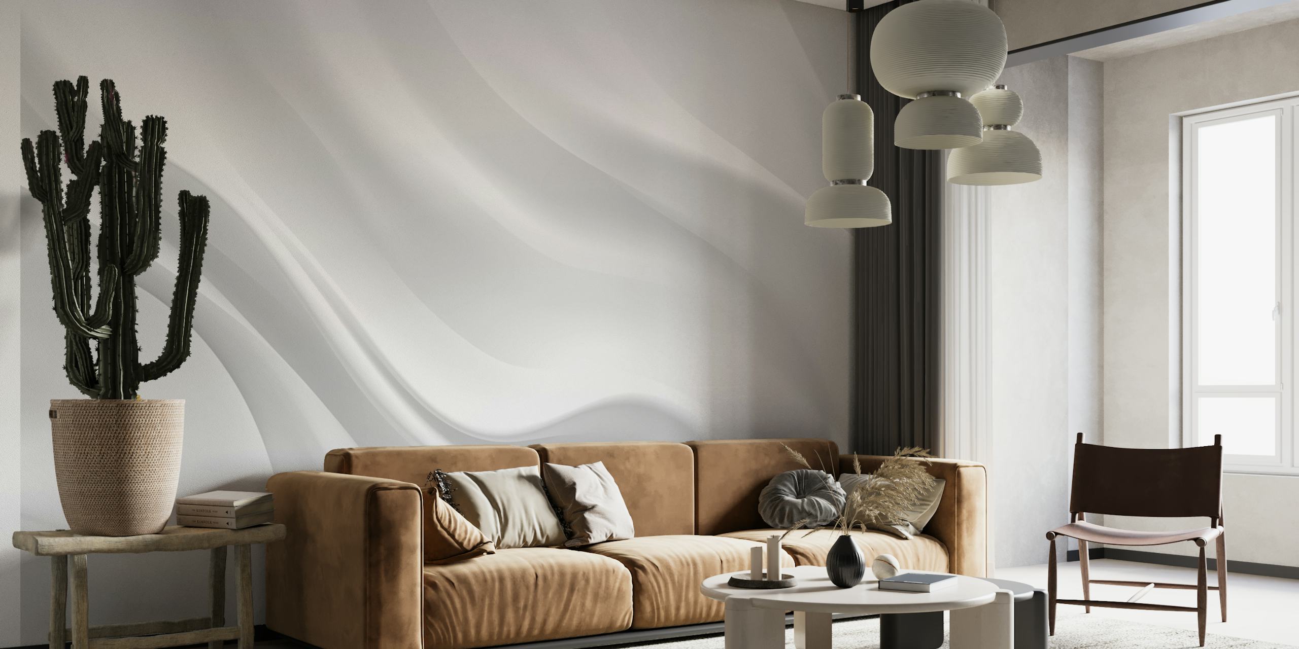 White satin smooth texture wallpaper with flowing pattern