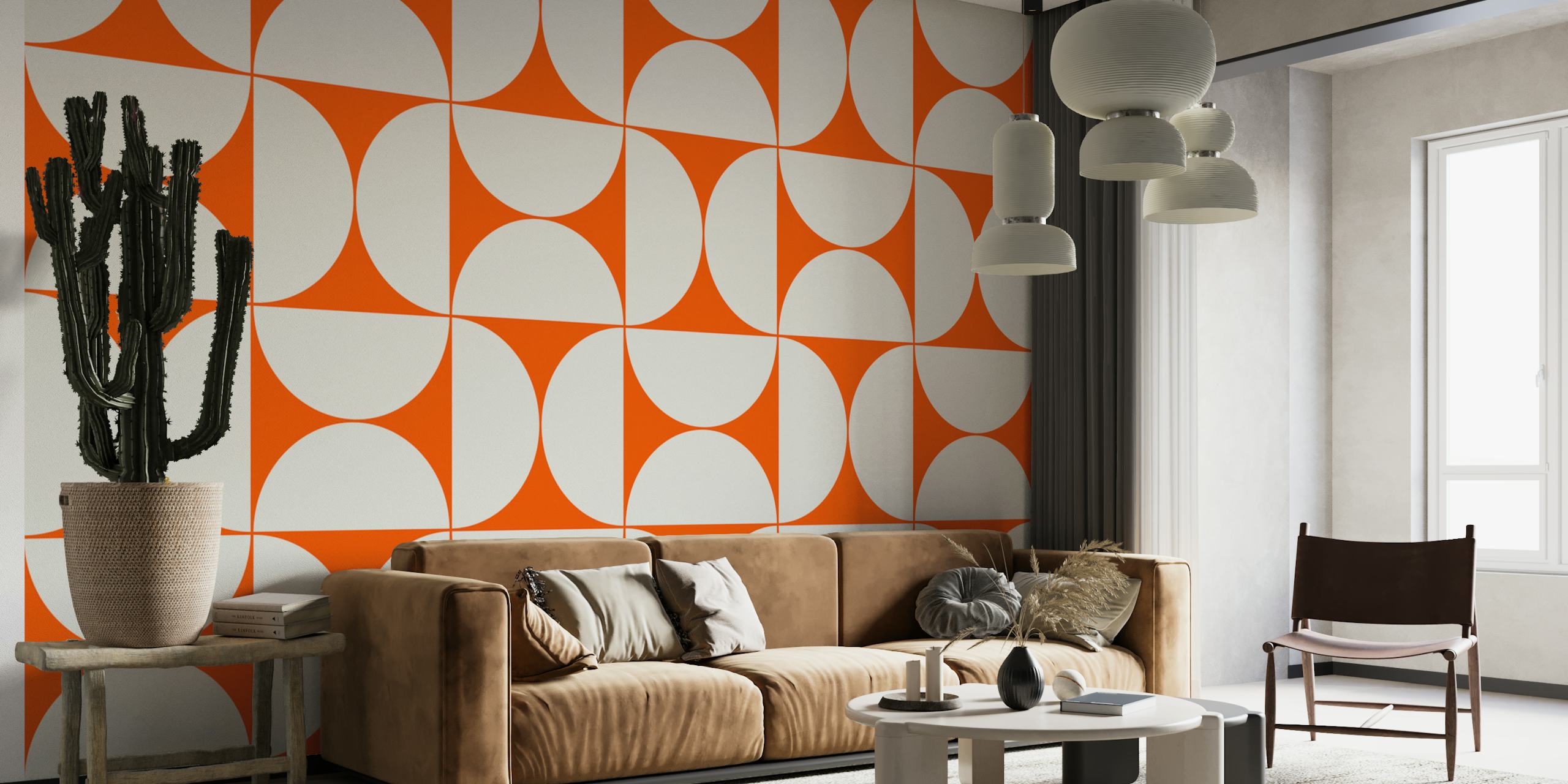 Geometric shapes in orange and cream colors Mid-Century Modern wallpaper