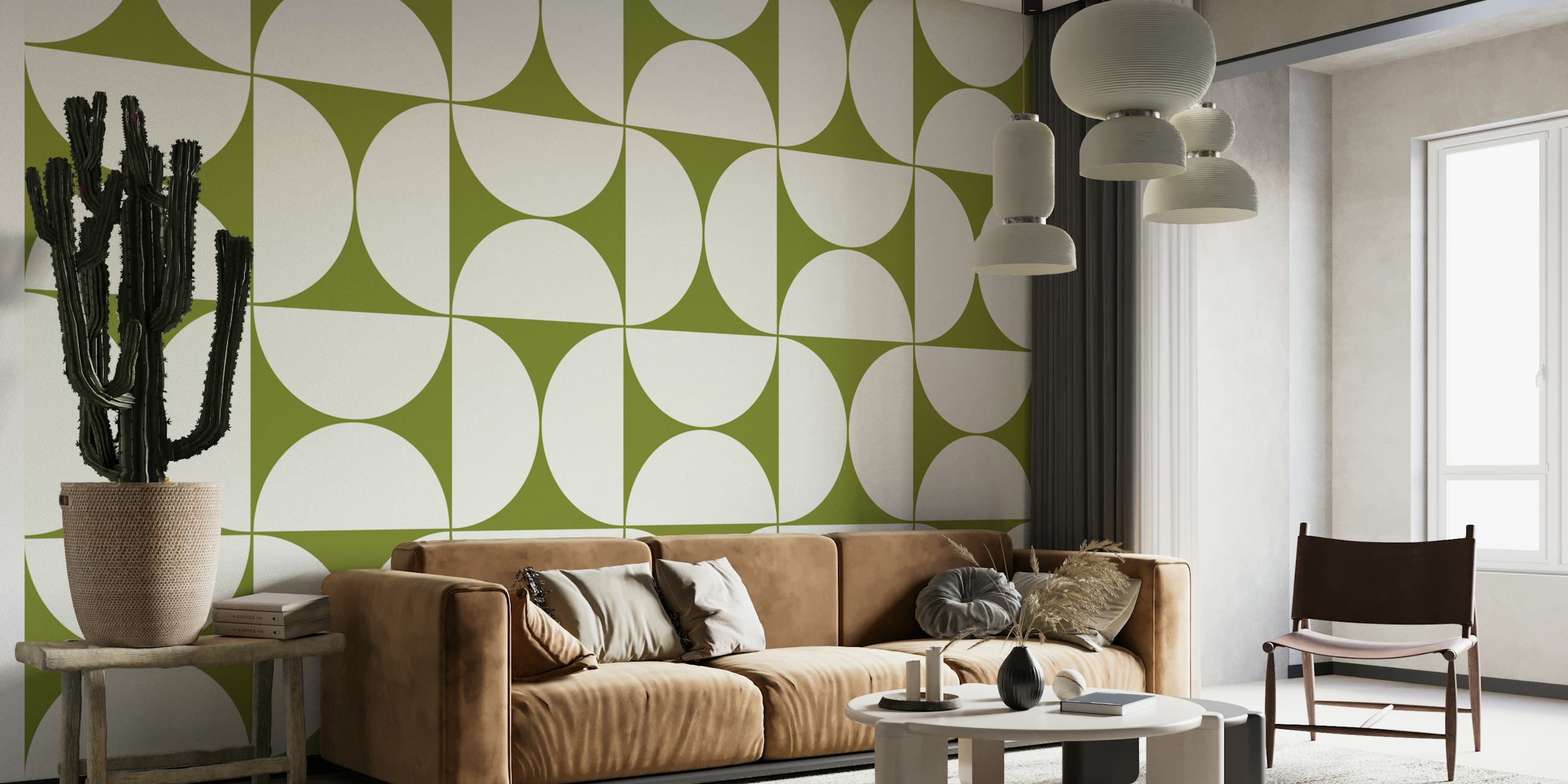 Patrón de papel tapiz Mid-Century Modern en una habitación