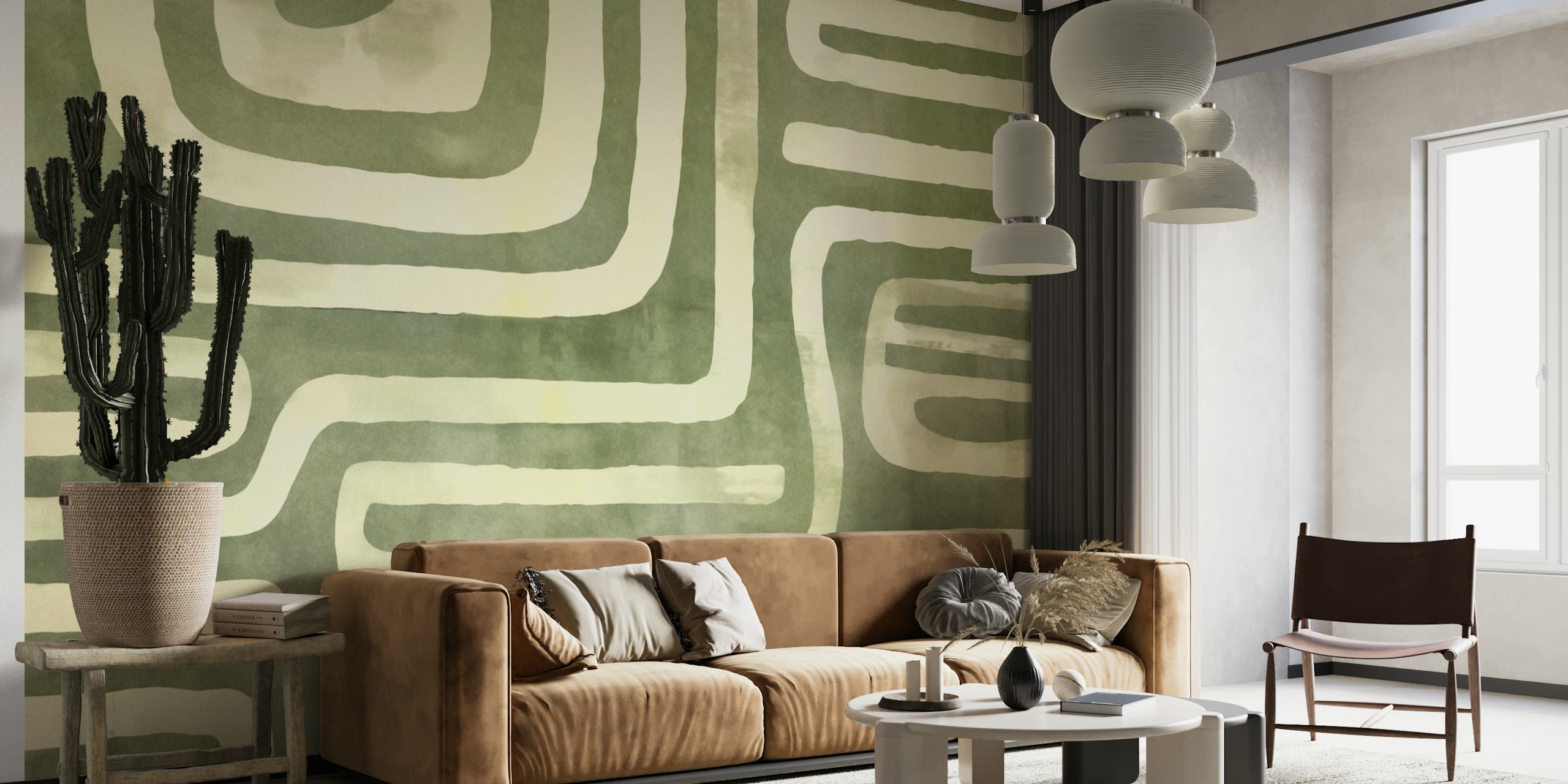 Green abstract tribal lines design wallpaper