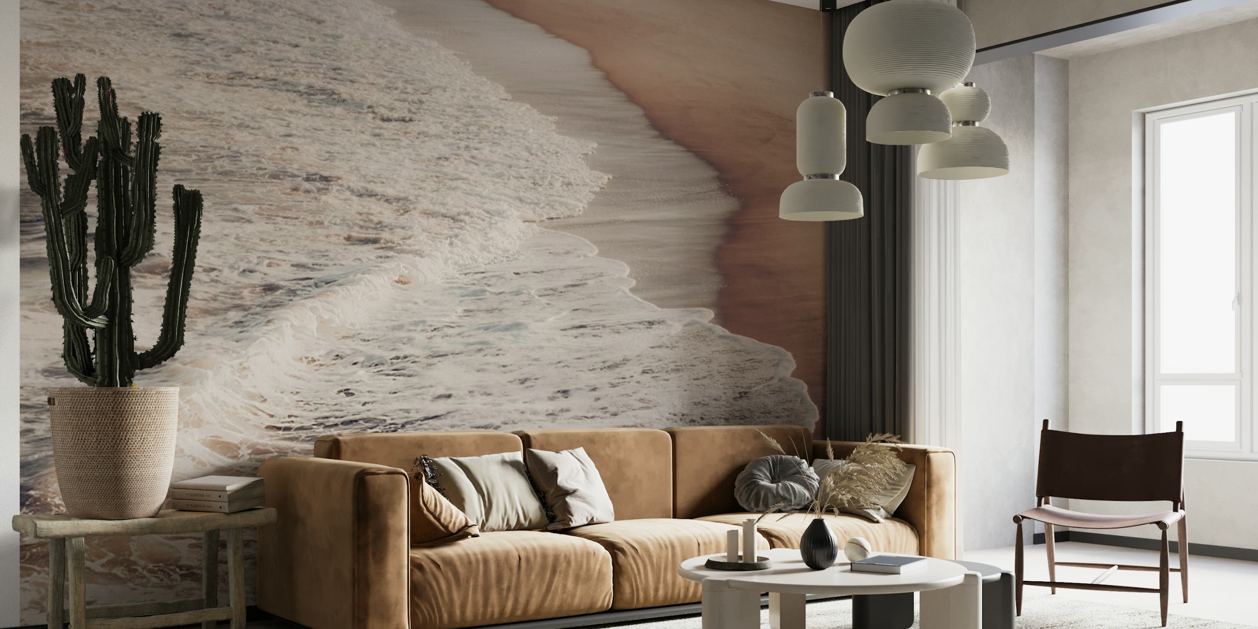 Ocean foam cream beach wallpaper with soft earthy tones