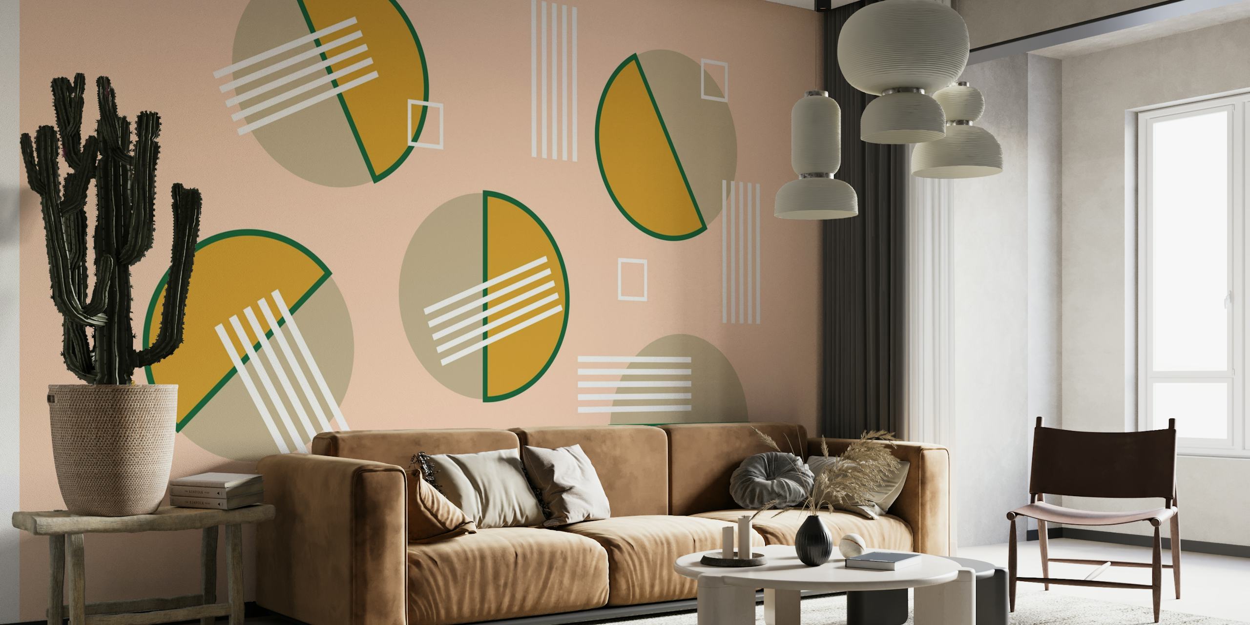 Geometric Abstract wall mural with soft pastel colors and minimalist shapes