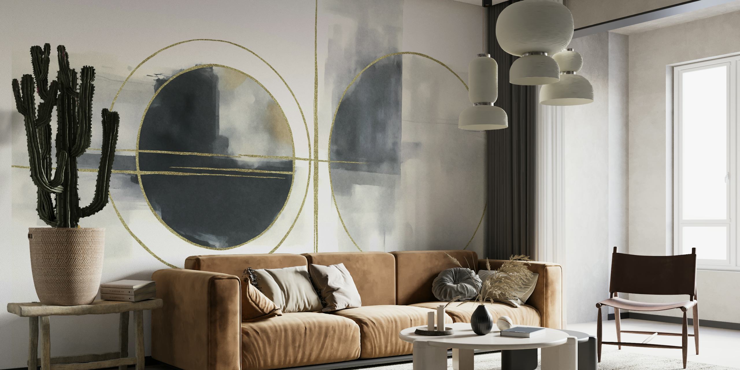 Abstract Circular Gold wallpaper in a room