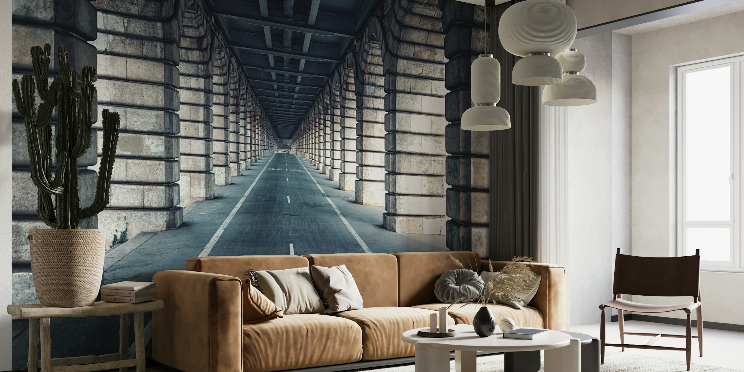 Industrial architecture with grey stone arches wallpaper