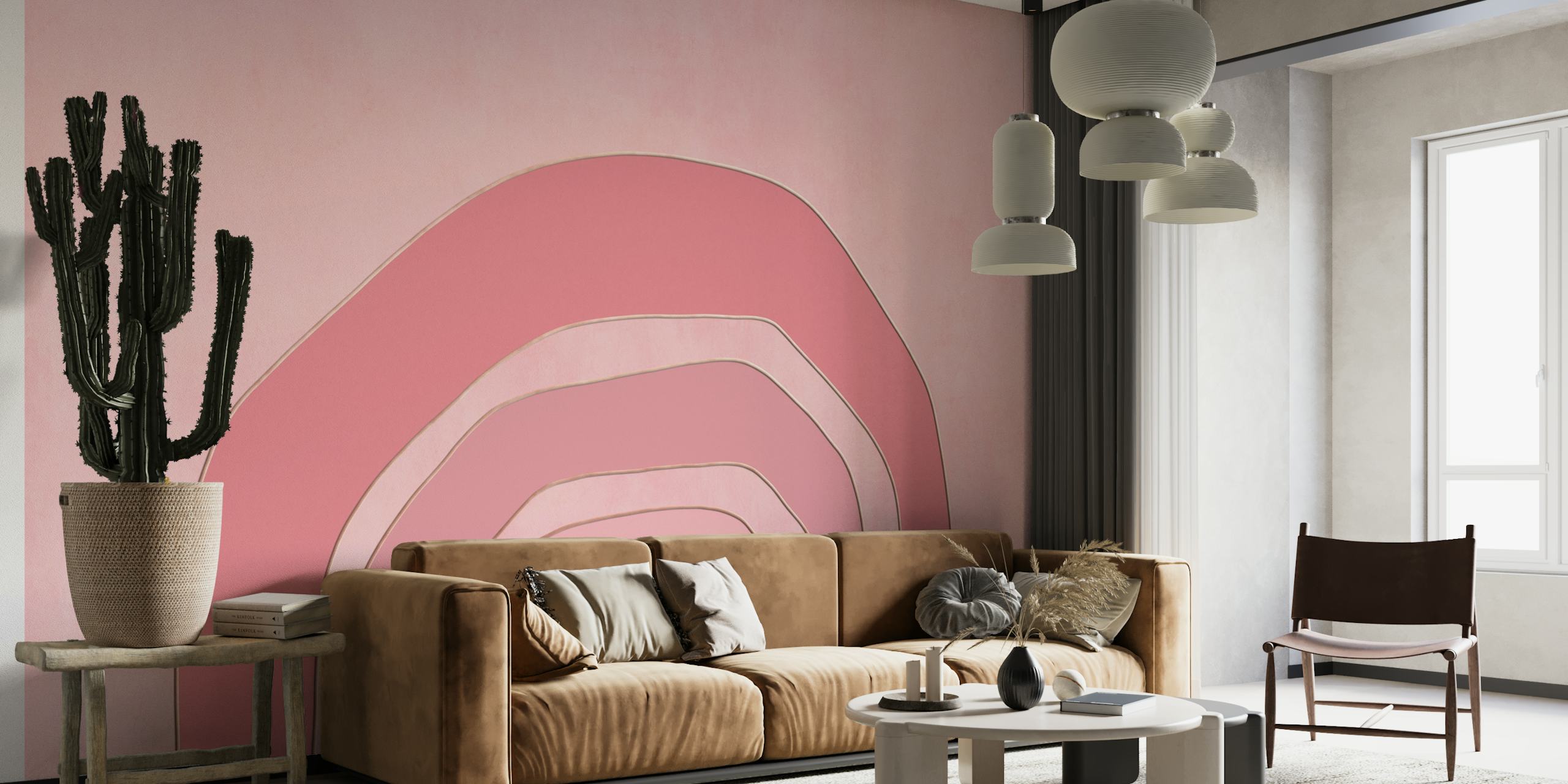 Papel pintado Boho Rainbow Pastel Pink en una habitación