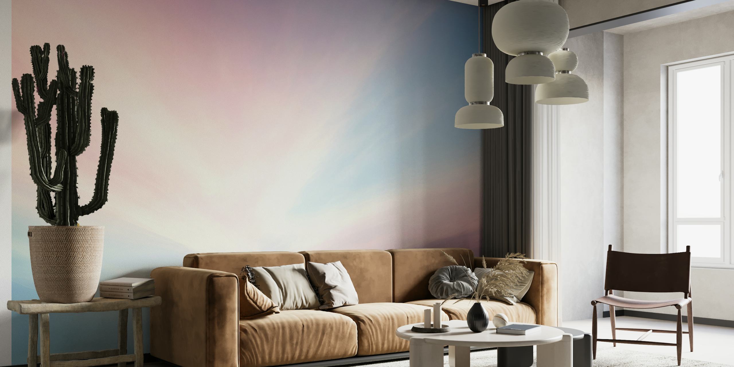 Blue and pink gradient sky mural wallpaper