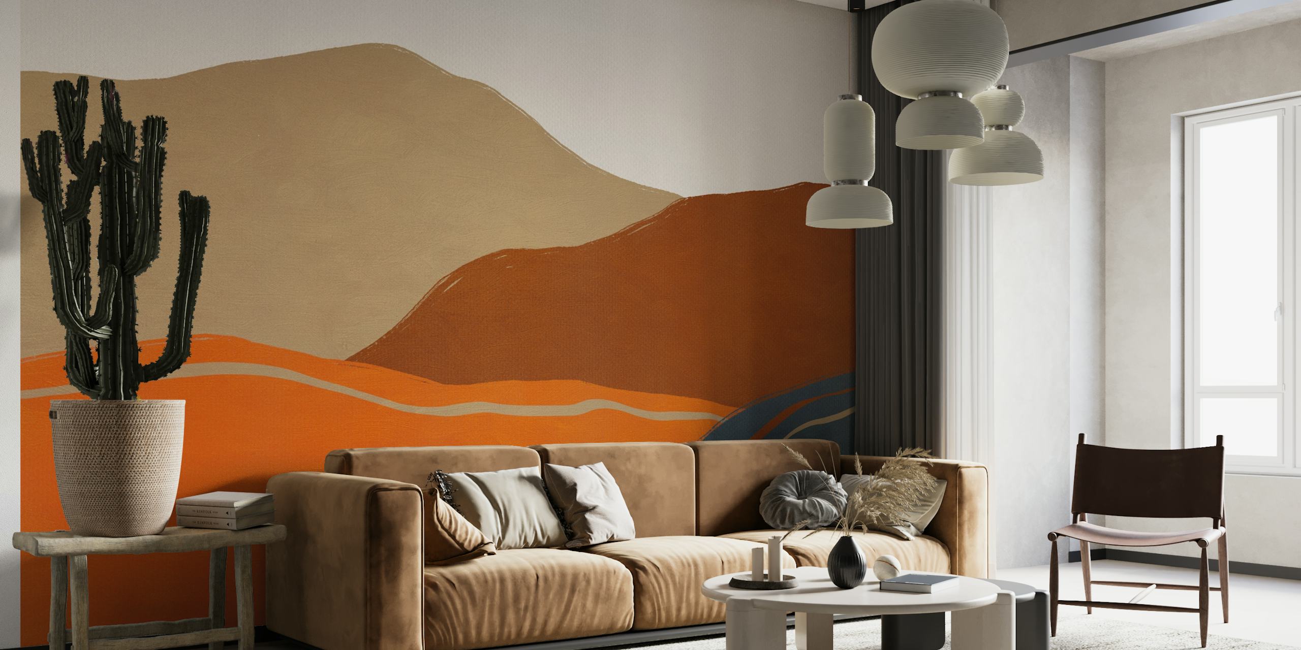 Papel de parede Vintage Minimal Mountains em um quarto