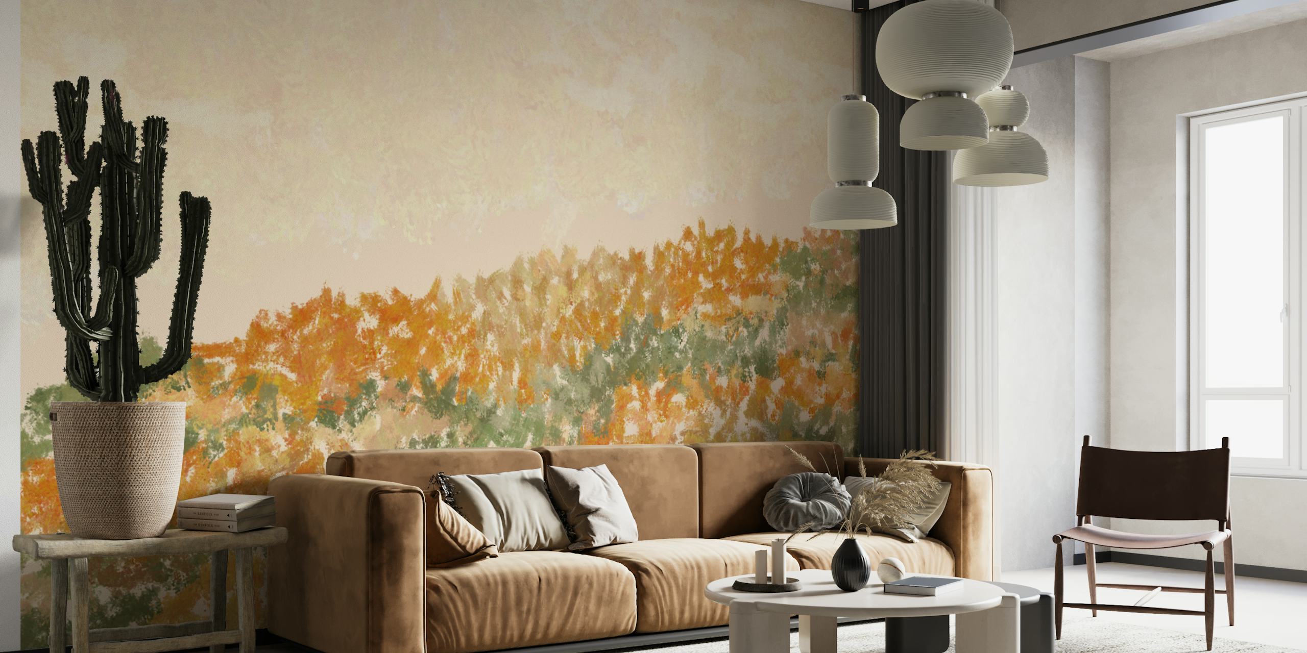 Abstract landscape mural v moderní místnosti