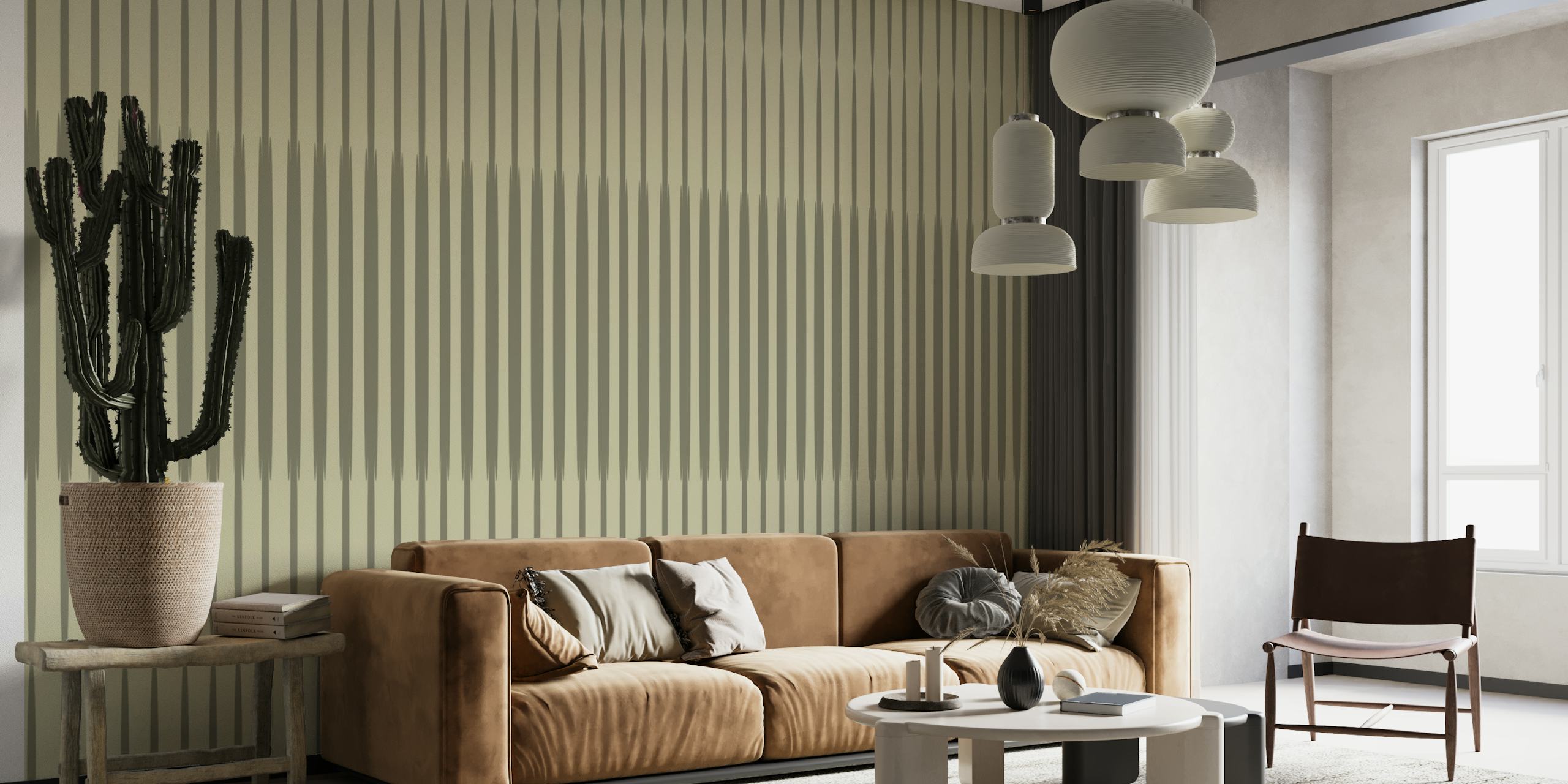 Striped green and beige pattern minimalist wallpaper