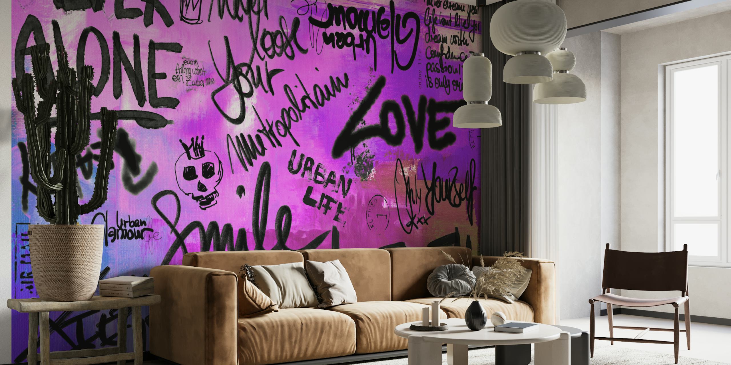 Ταπετσαρία Pink Urban Street Typography σε ένα δωμάτιο