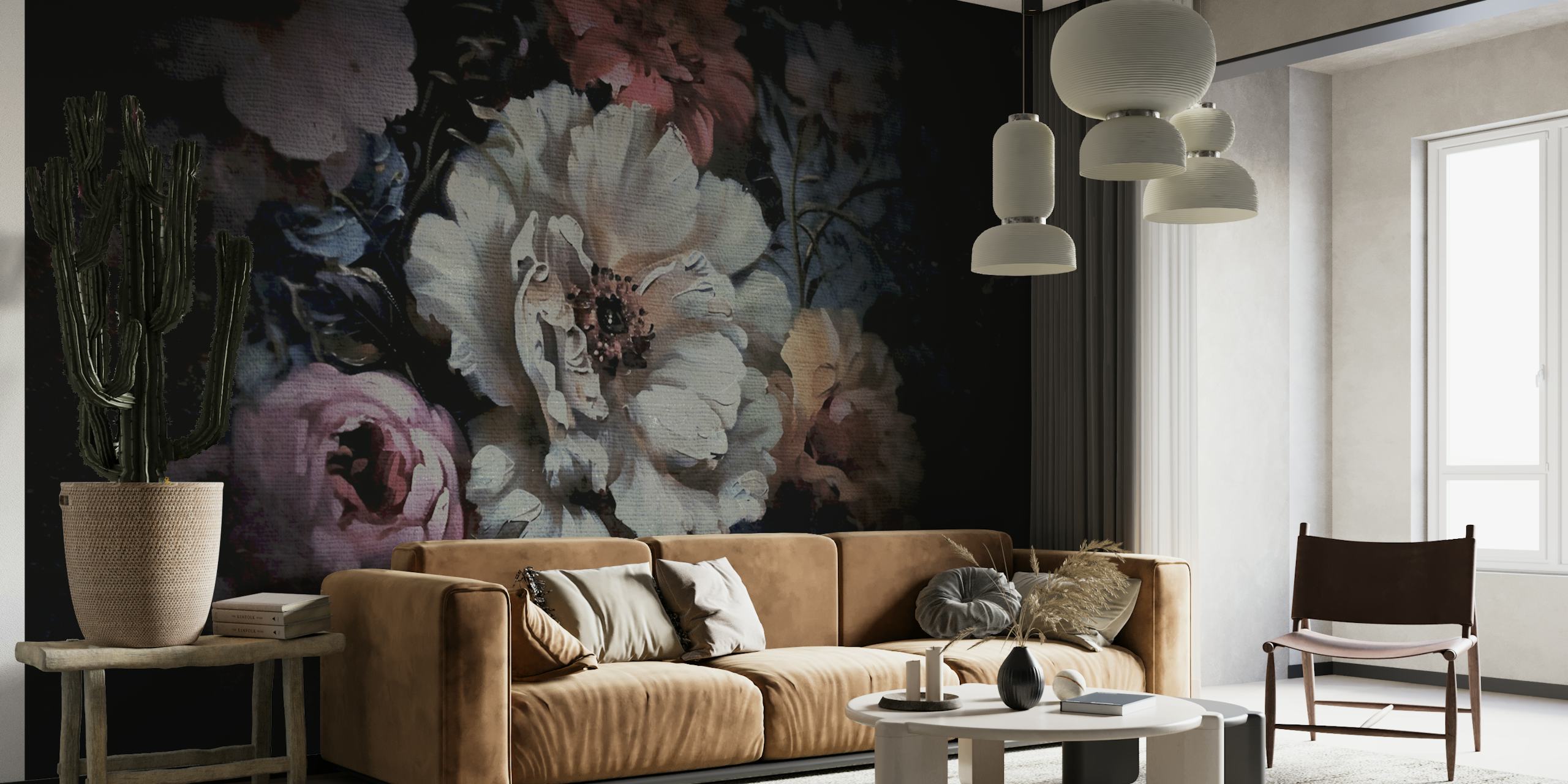 Moody Midnight Floral wallpaper displayed in a room
