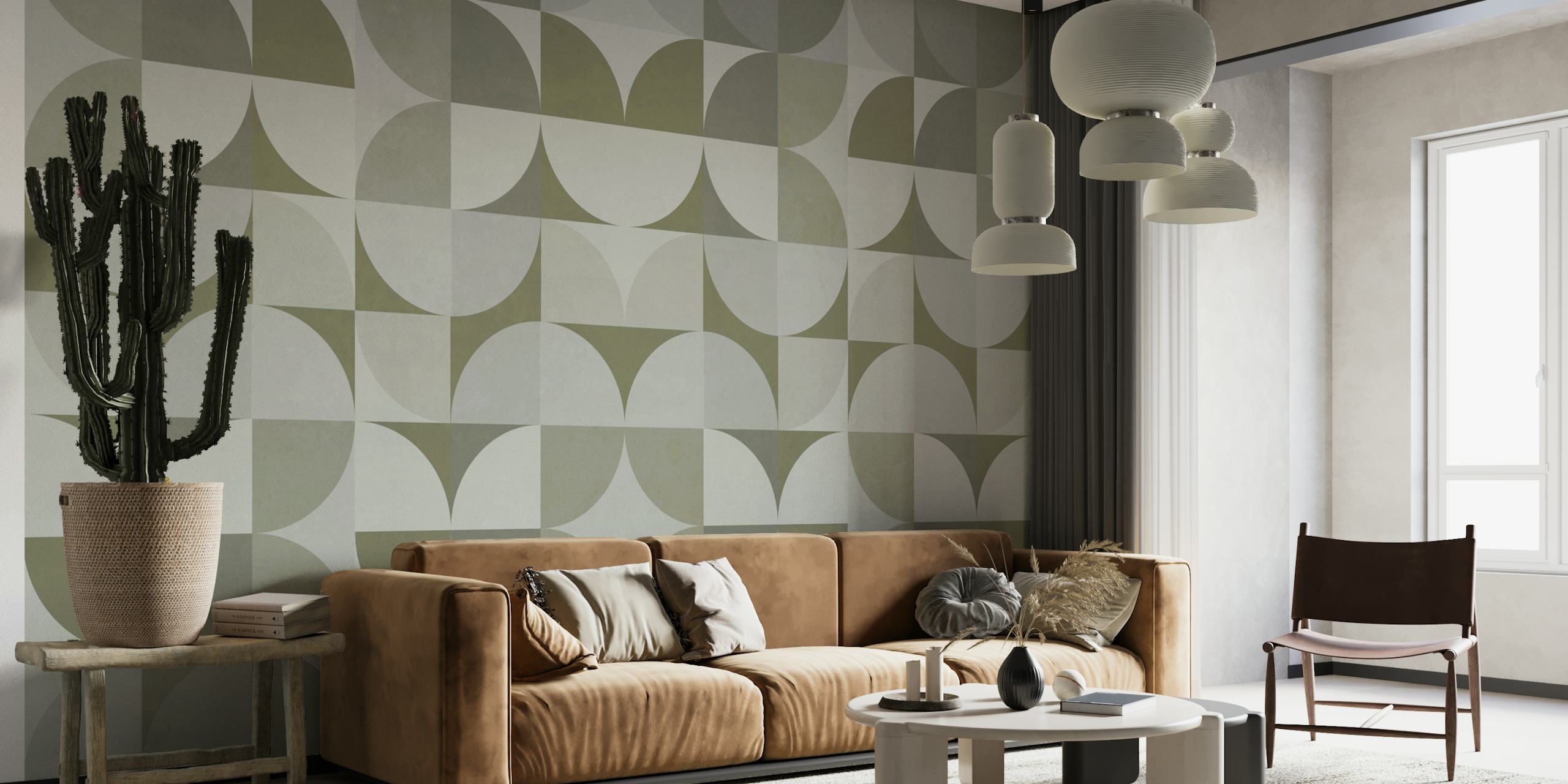 Bauhaus Geometry Sage Tapete in einem Raum