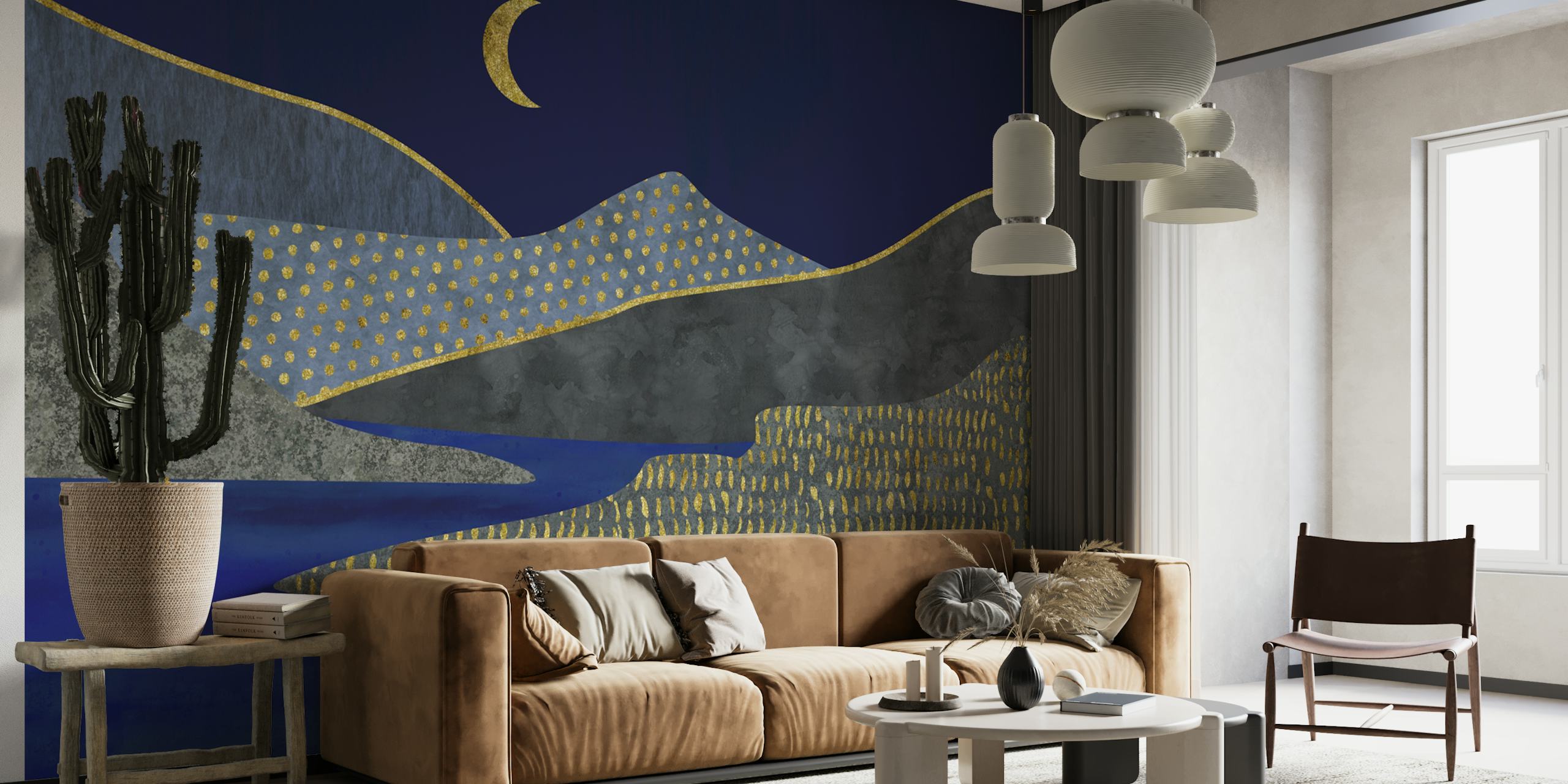 Midnight Lake Golden Moonshine wallpaper in a room