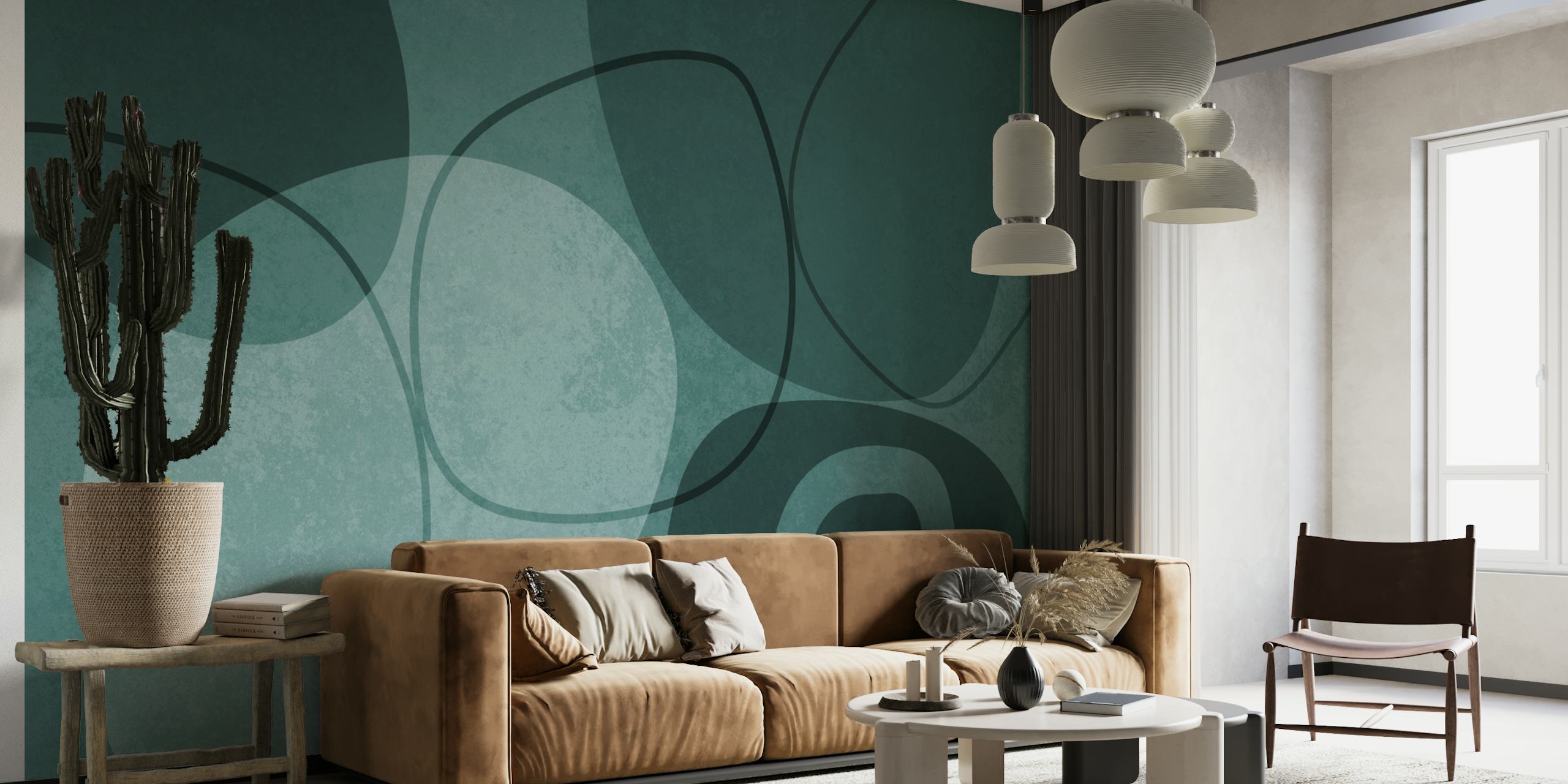 Mid century shapes wallpaper in green decor