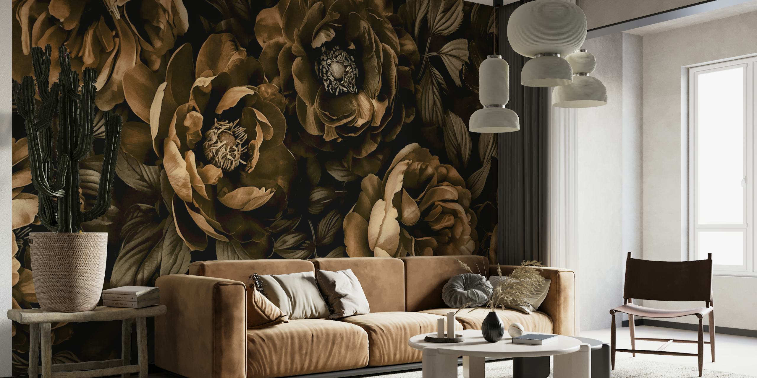 Midnight Garden Baroque Blooms Brown wallpaper design
