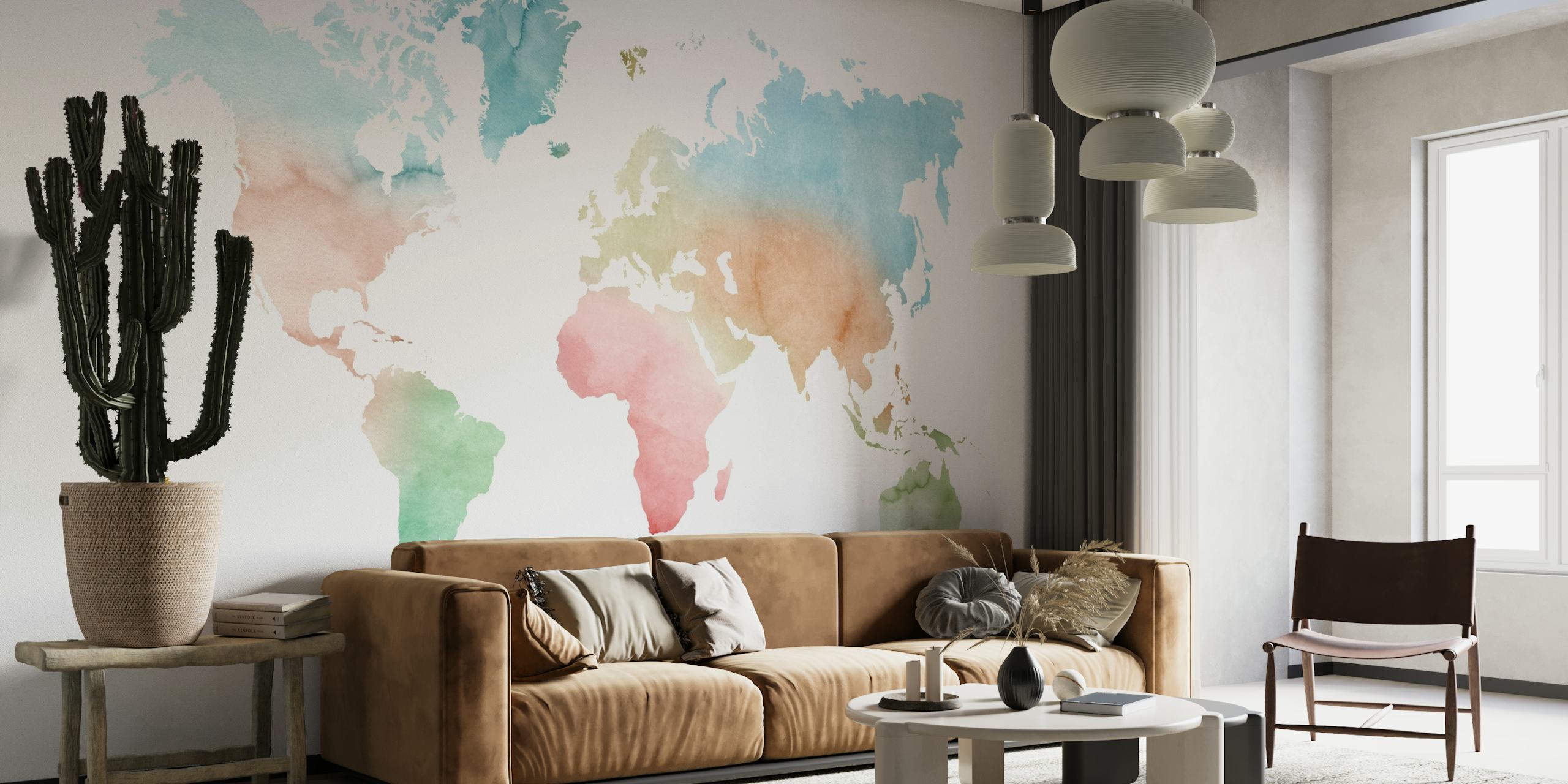 Pastels watercolor world map papel de parede