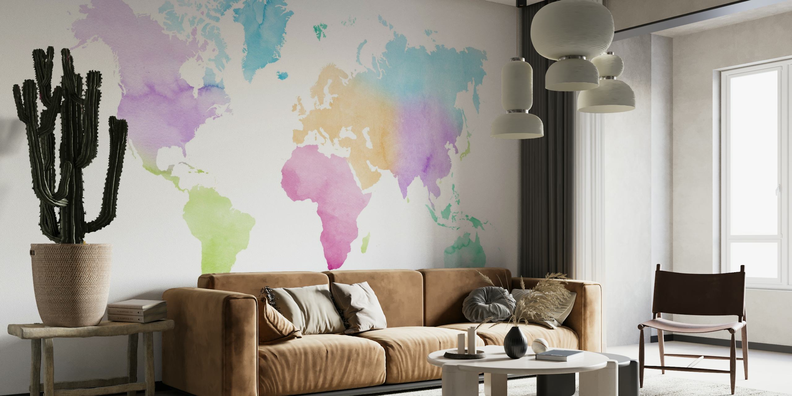 Colorful watercolor world map wallpaper