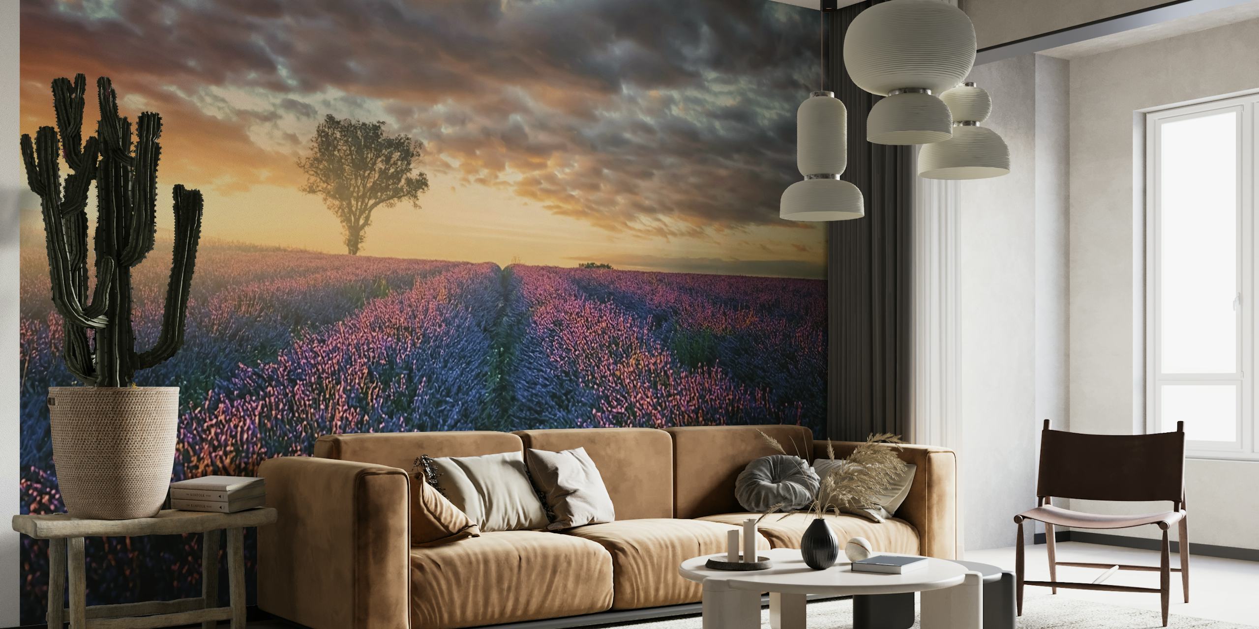 Lavender Field in the evening papel pintado