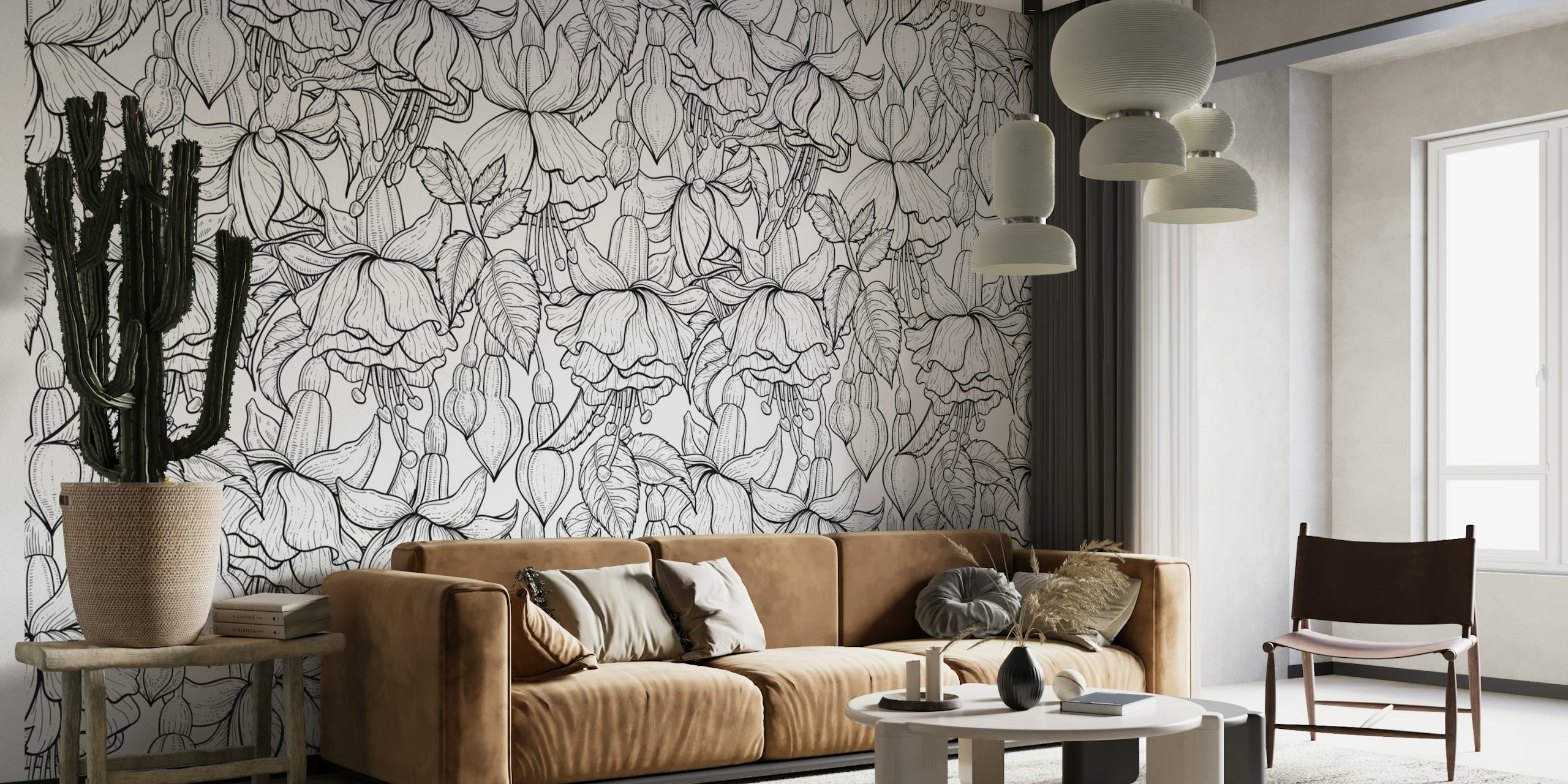 Fuchsia in black and white wallpaper