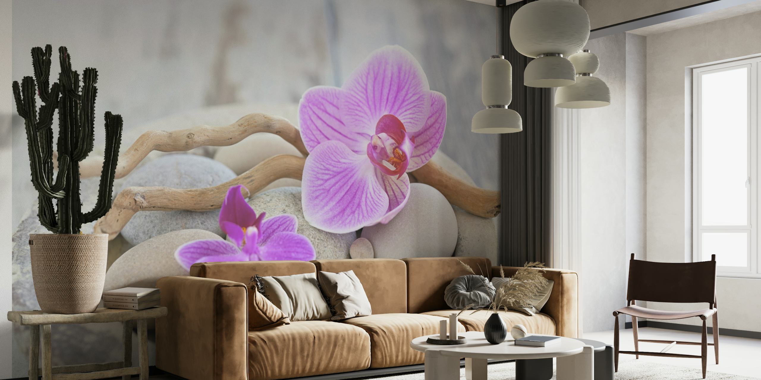 Zen Style Still Life with Pink Orchids