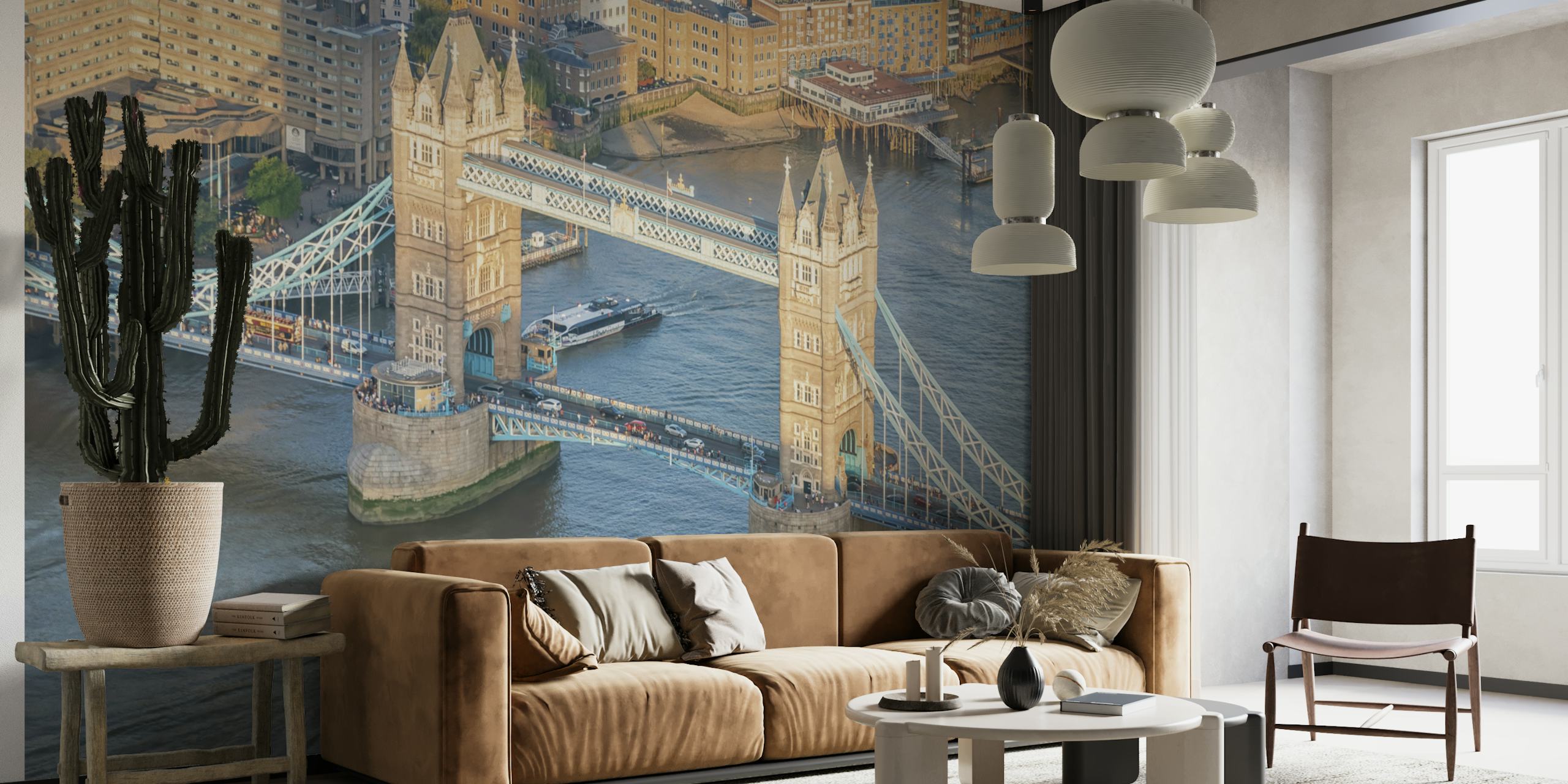 papel de parede London City View em um quarto
