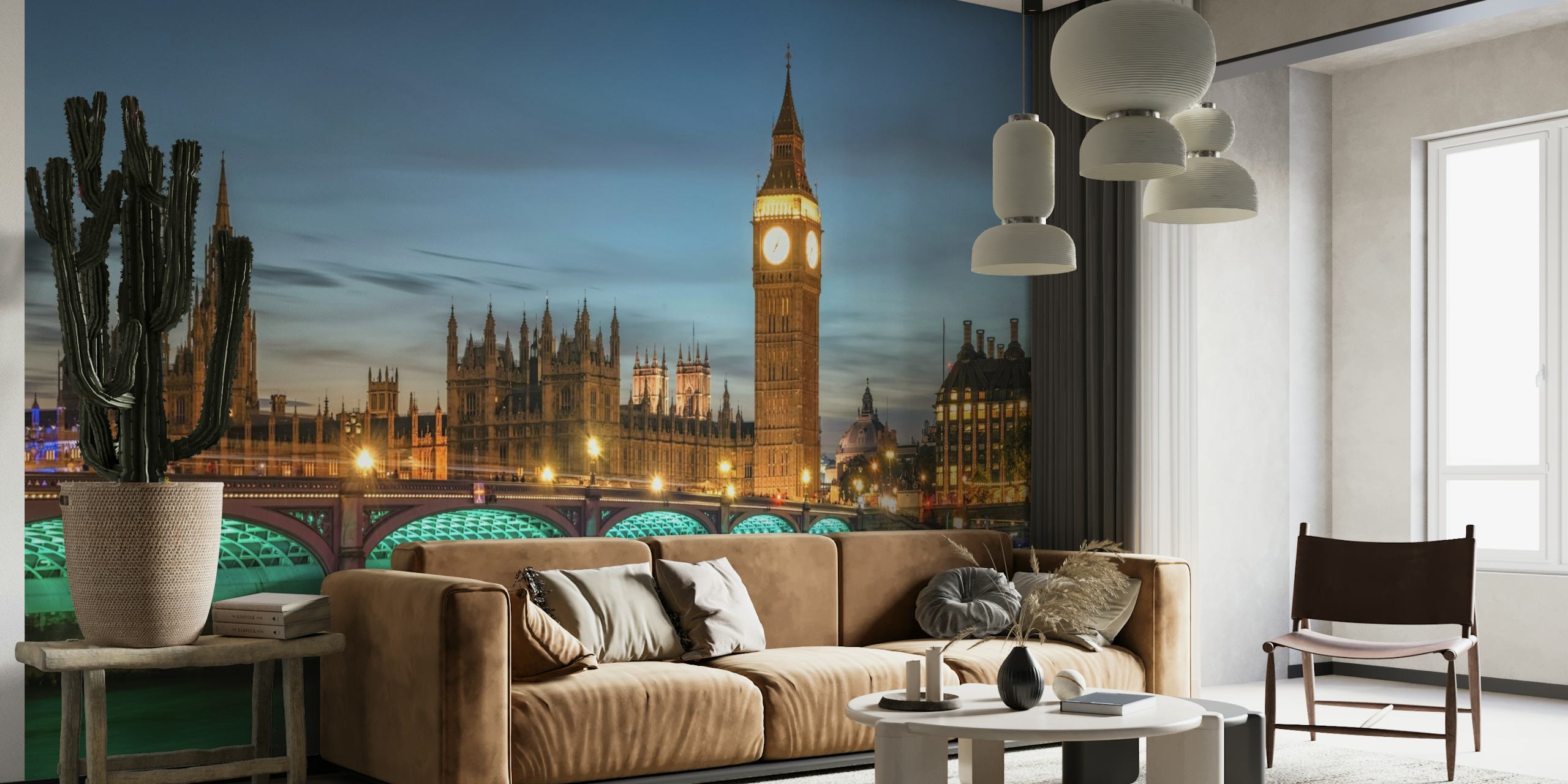 London skyline at dusk with blue and gold tones wallpaper