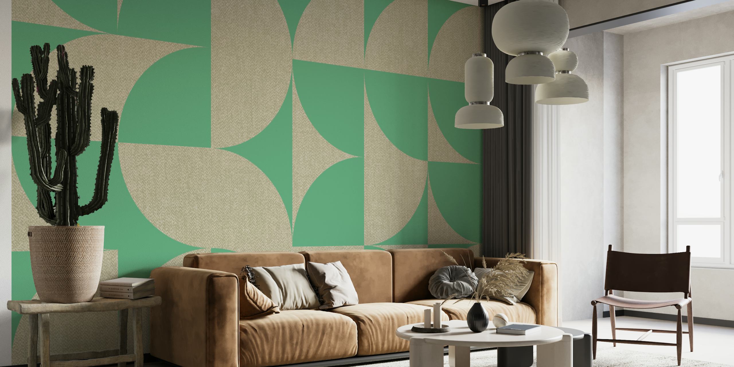 Mid-Century Muted Geo Green Beige i grøn og beige