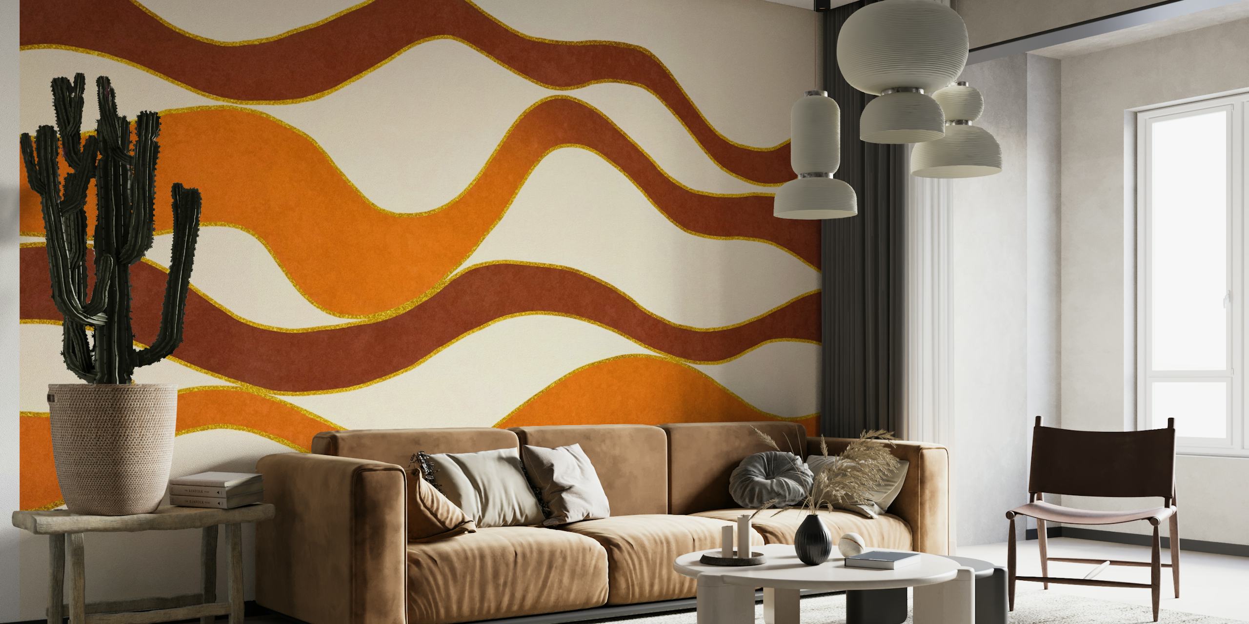 Warm abstract wave pattern in earthy tones wallpaper