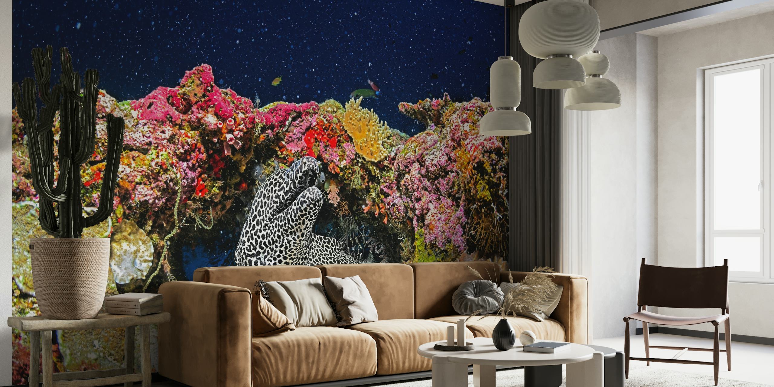 Under the Star wall mural featuring a moray eel and coral reef.