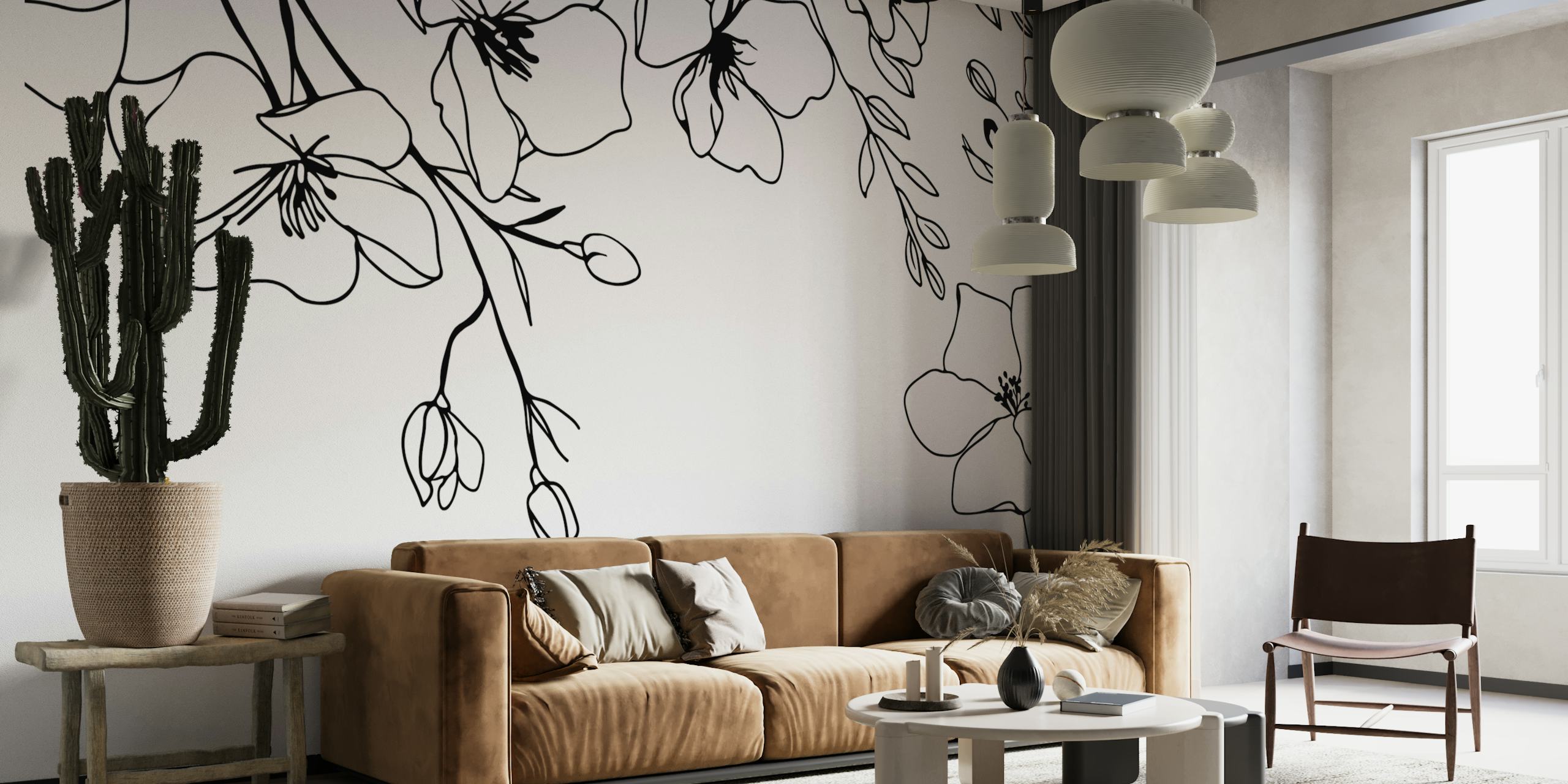 Papel tapiz Minimalist flower drawing en una habitación