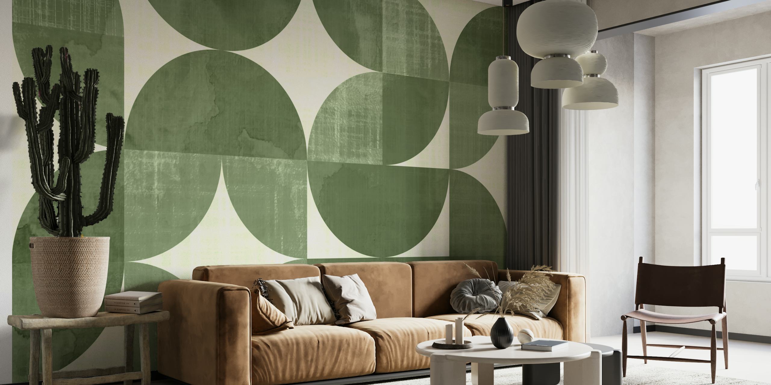 Mid-Century Modern Grøn Geometrisk Tapet