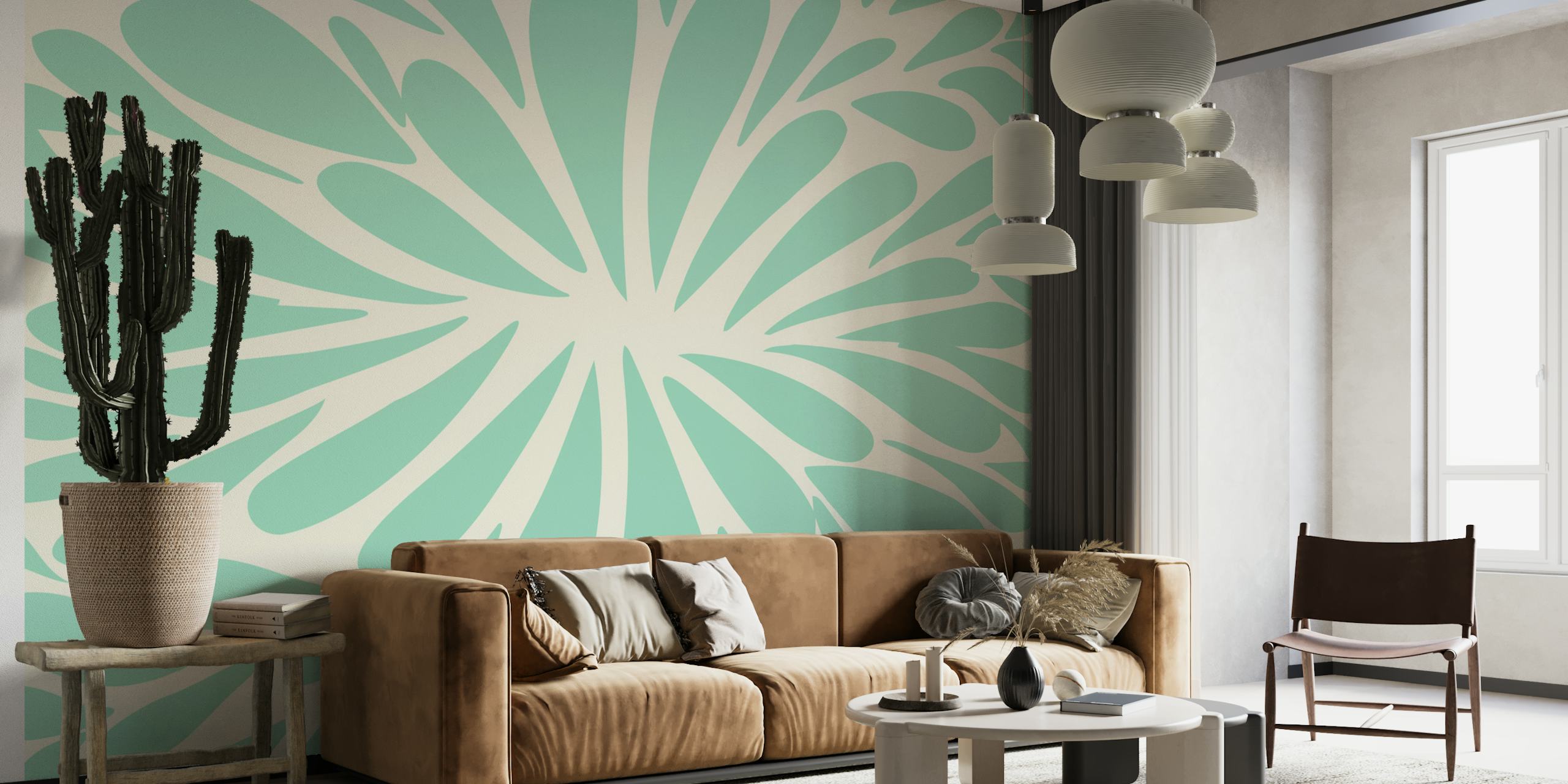 Abstract floral burst pattern aqua em um quarto