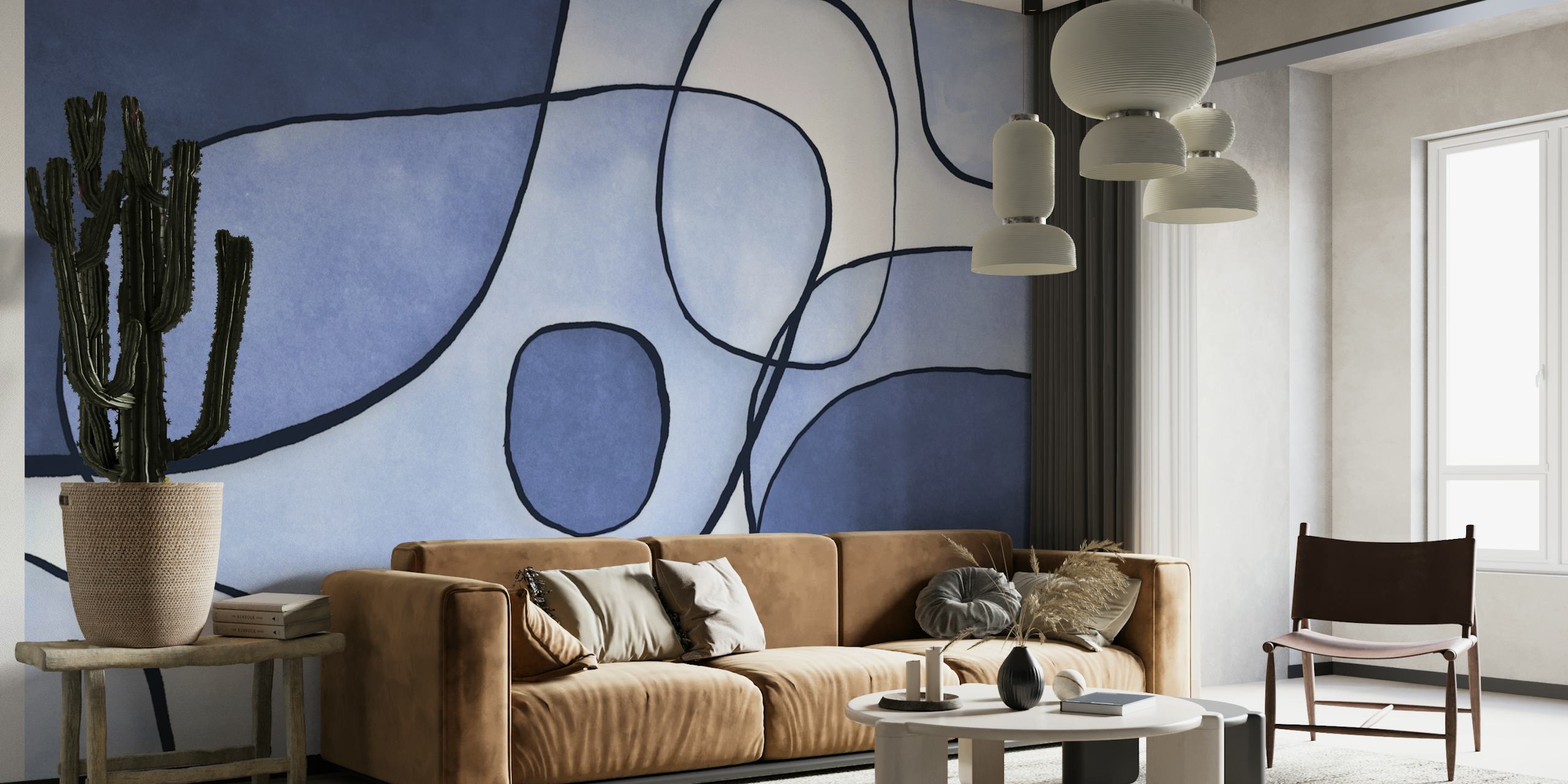 Tapeta Modern Indigo Shapes Mid Century u prostoriji