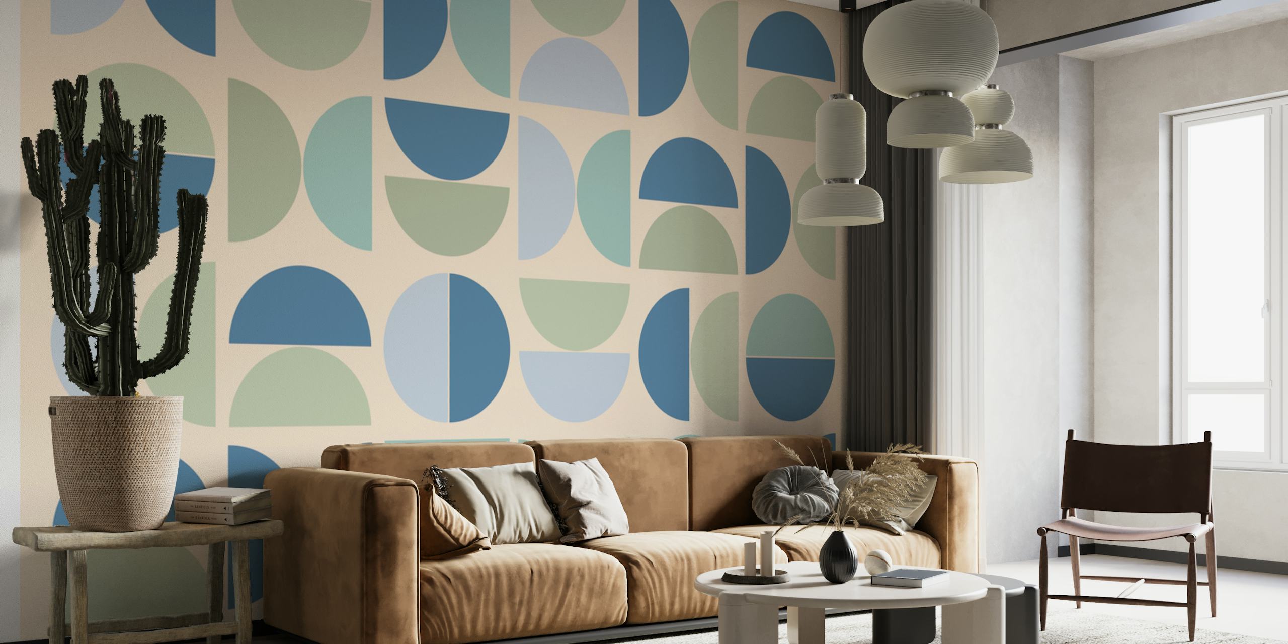 Geometric shapes in aqua, mint, and soft pastel colors wallpaper