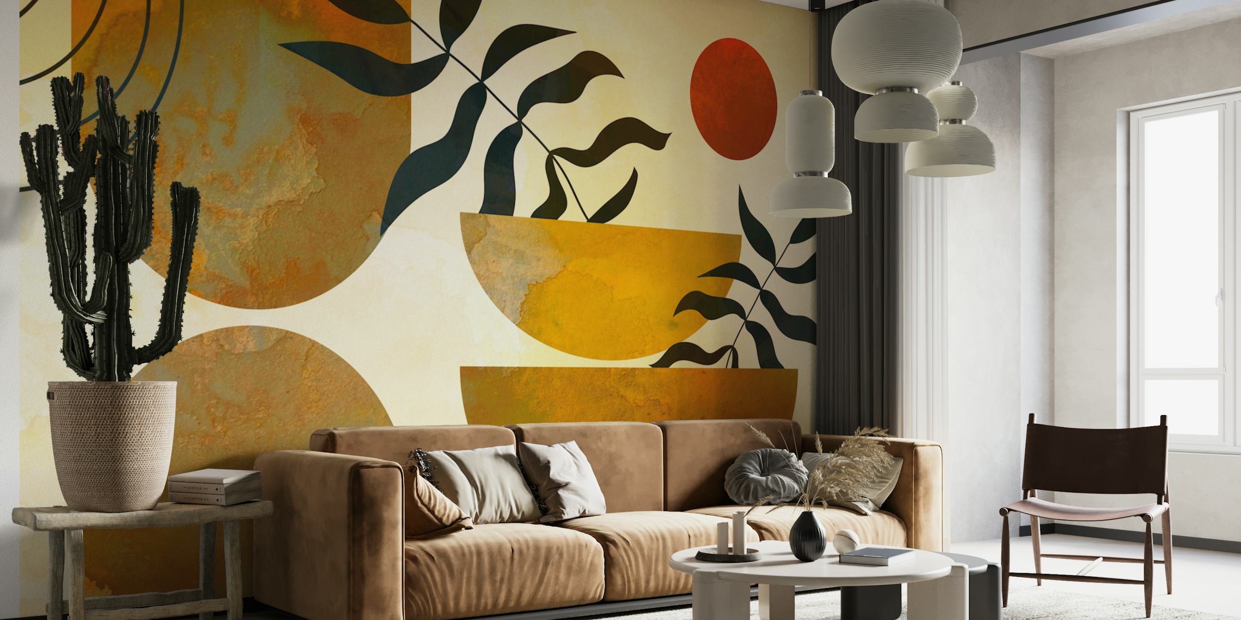 Ταπετσαρία Abstract Botanical Shapes σε ένα δωμάτιο